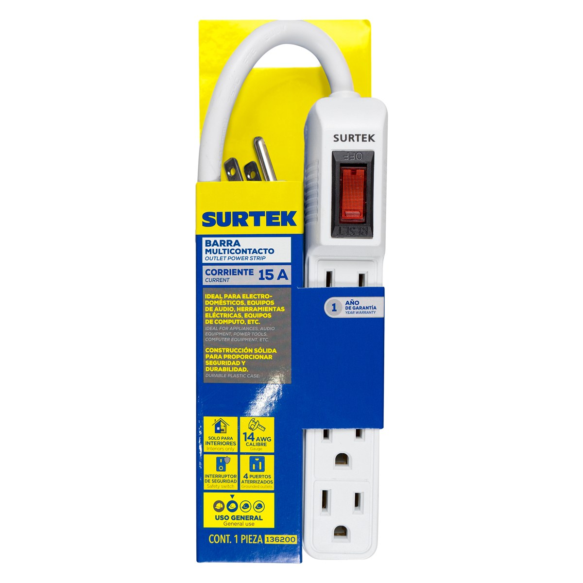 Multicontacto 4 entradas cable 30 cm Surtek - Imagen 2