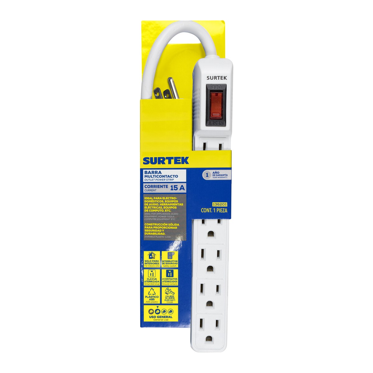Multicontacto 6 entradas cable 30 cm Surtek - Imagen 2