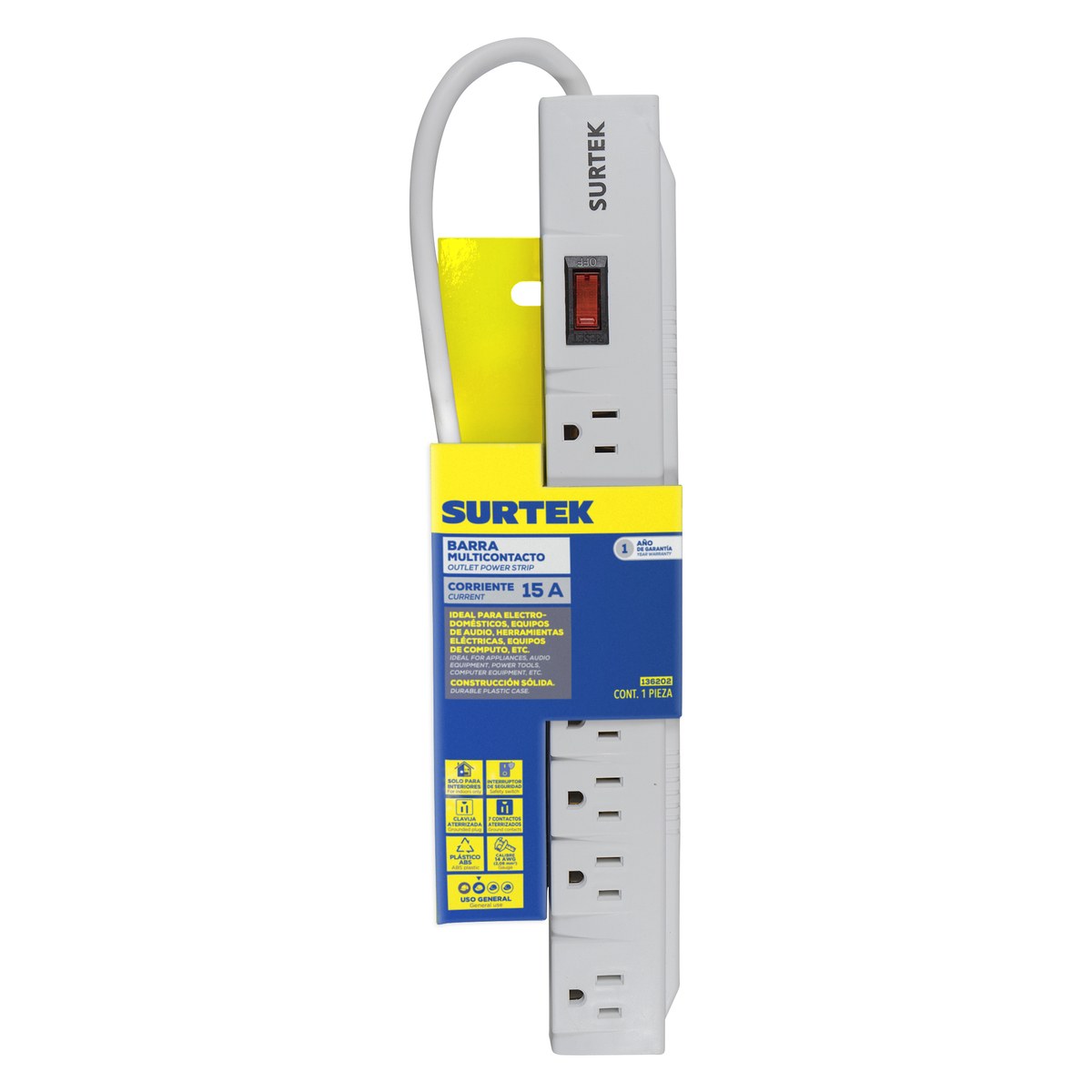 Multicontacto 7 entradas cable 30 cm Surtek - Imagen 2
