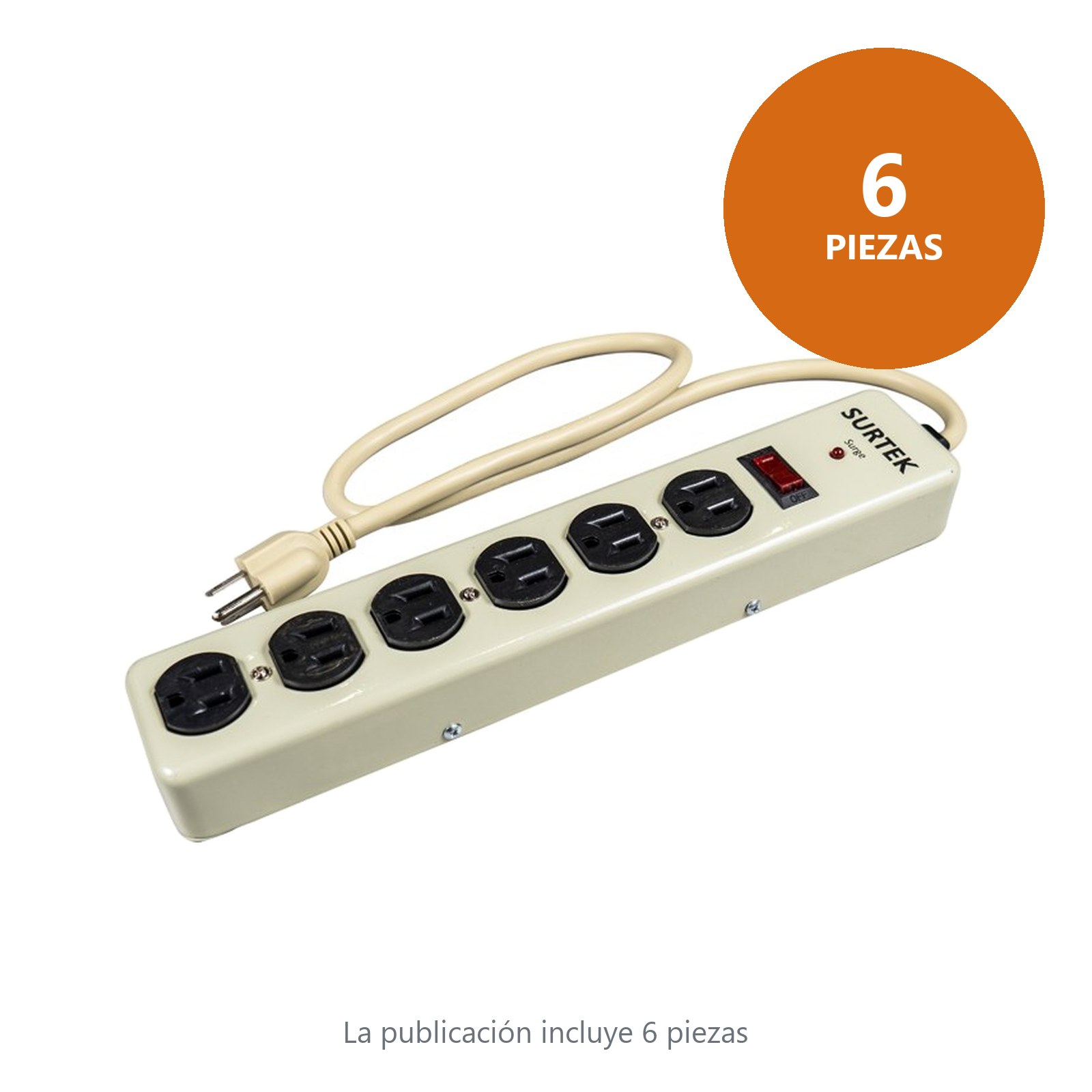 Supresor de picos metálico 6 entradas cable 600 J, de 75 cm Surtek - Imagen 3