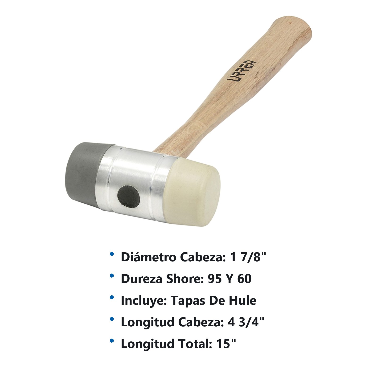 Martillo con tapas plásticas intercambiables con mango de madera de 16", 13 oz Urrea - Imagen 2