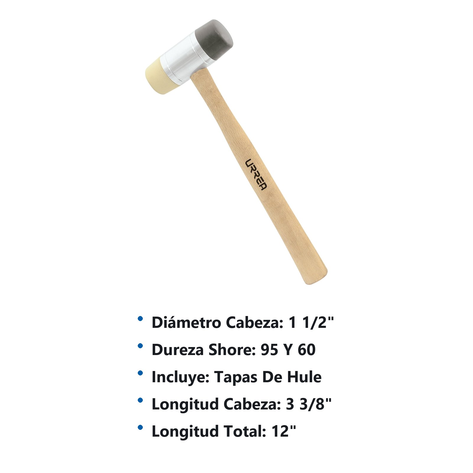 Martillo con tapas plásticas intercambiables con mango de madera de 12-3/32", 13 oz Urrea - Imagen 2
