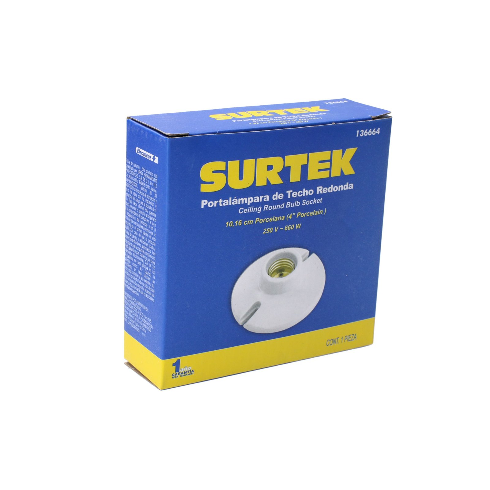 Portalámpara redonda de porcelana para techo 4", color blanco Surtek - Imagen 2