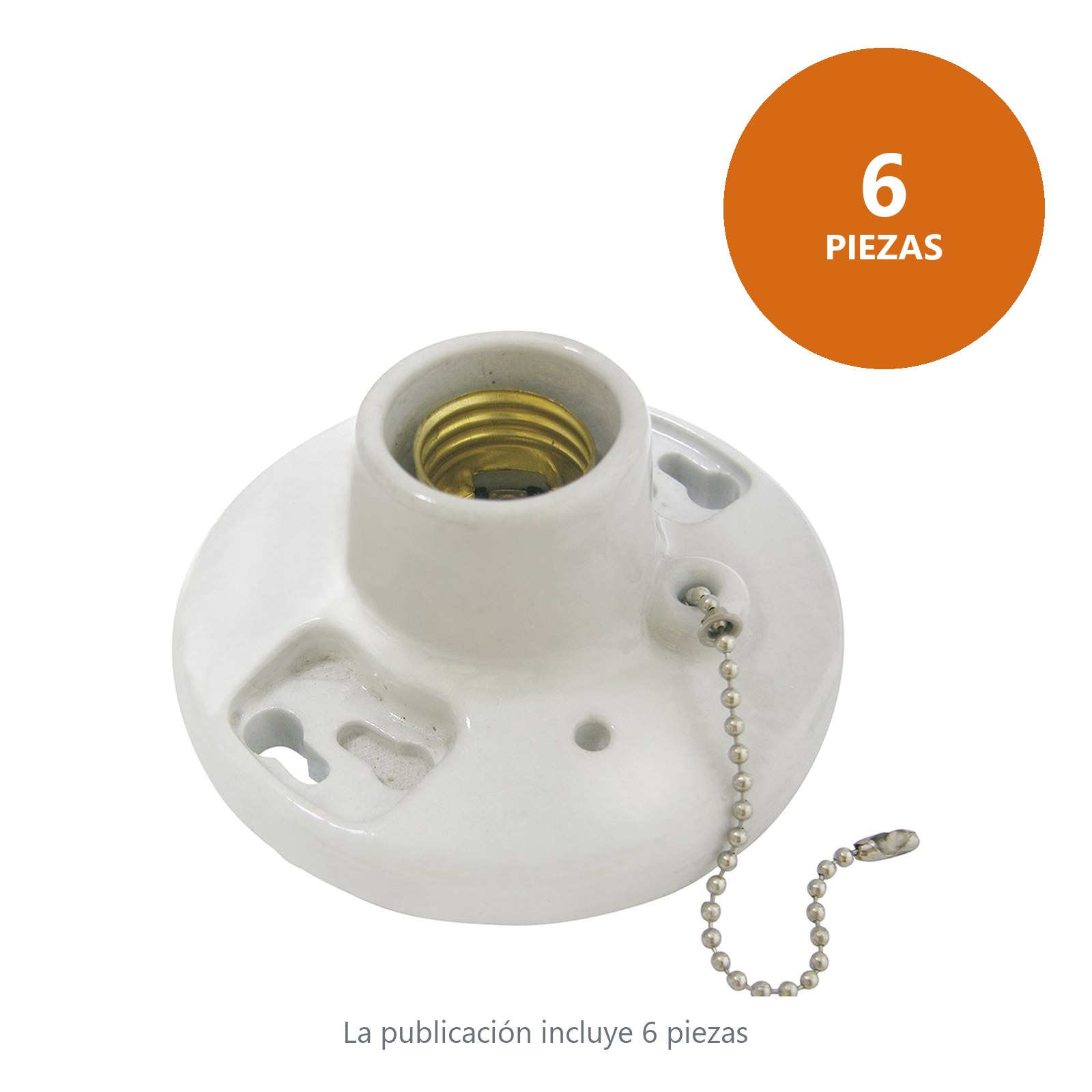 Portalámpara sencilla redonda de porcelana con cadena para techo 4.5", color blanco Surtek - Imagen 3