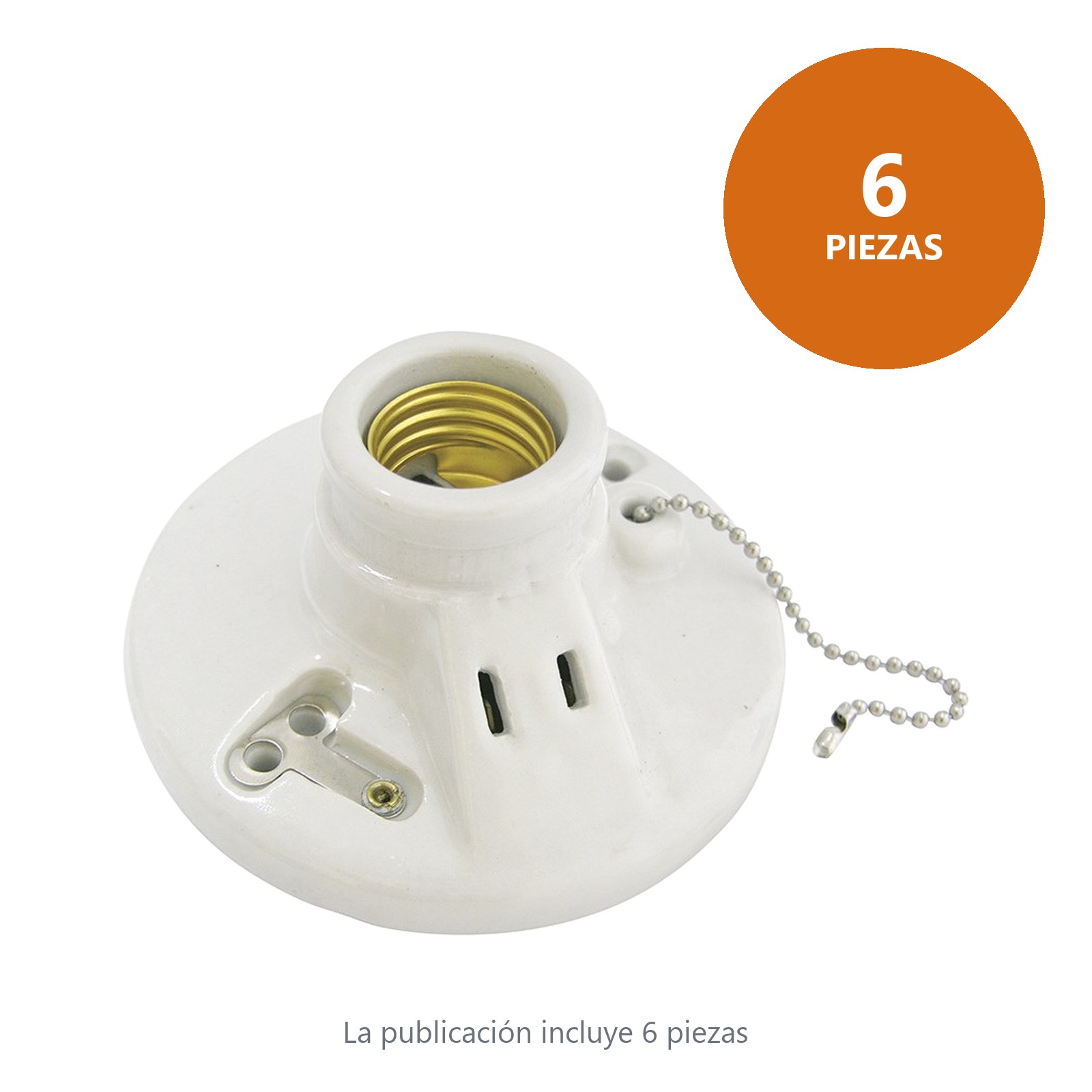 Portalámpara doble redonda de porcelana con cadena para techo 4.5", color blanco Surtek - Imagen 2