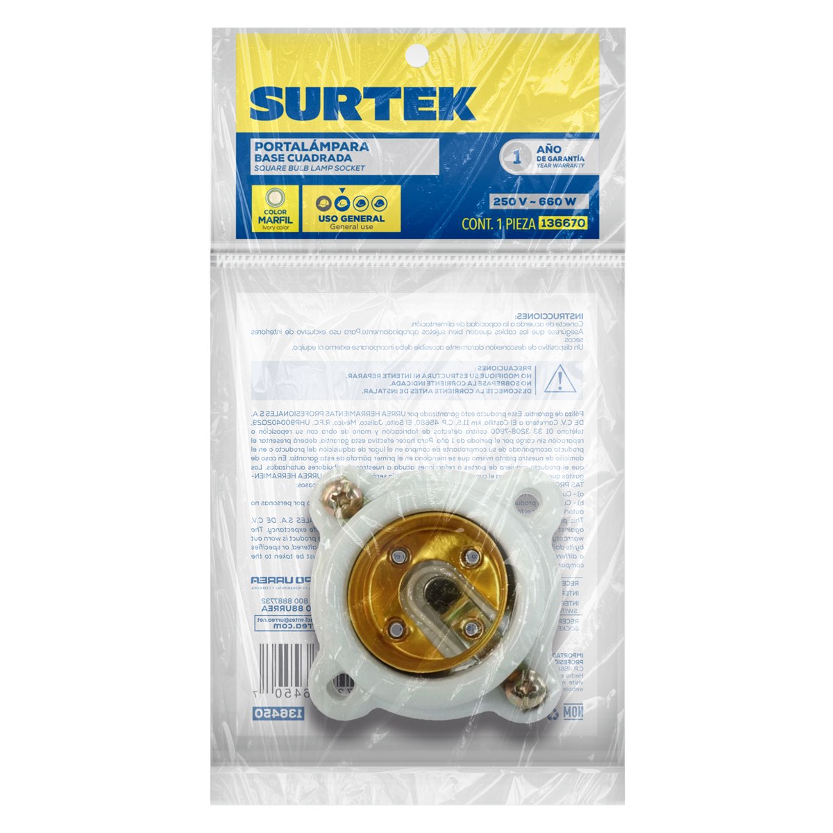 Portalámpara de base cuadrada 2", color blanco Surtek - Imagen 2