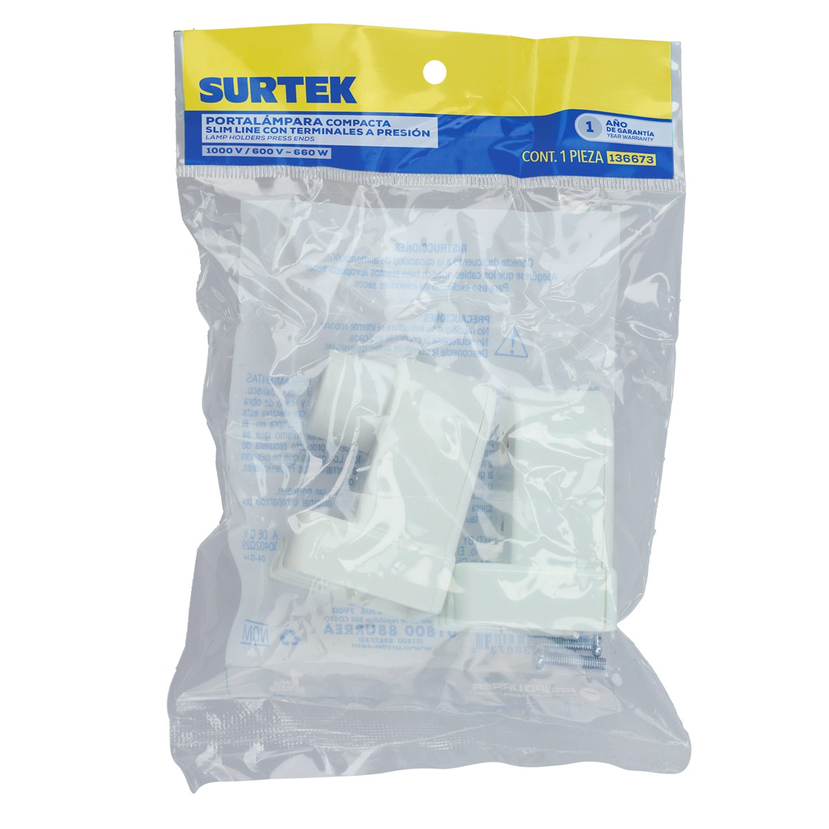 Portalámpara compacta Slim Line con terminales de presión, 2  piezas, color blanco Surtek - Imagen 3