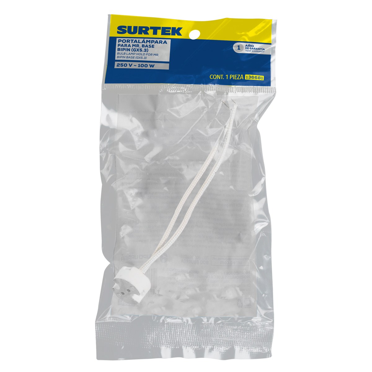 Portalámpara para MR base BIPIN 2 cm, color blanco Surtek - Imagen 2