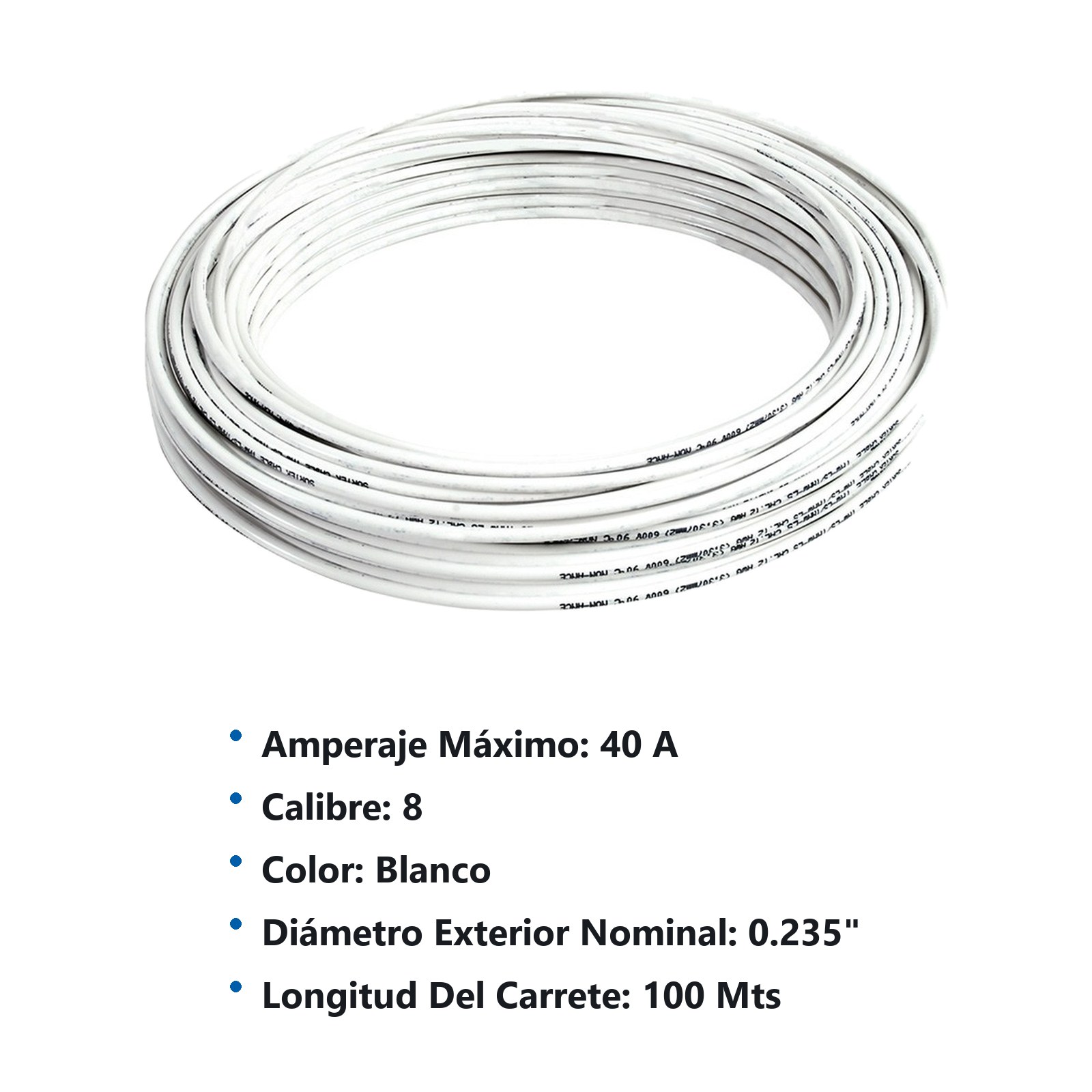 Cable eléctrico THW calibre 8, 100 m color blanco Surtek - Imagen 2