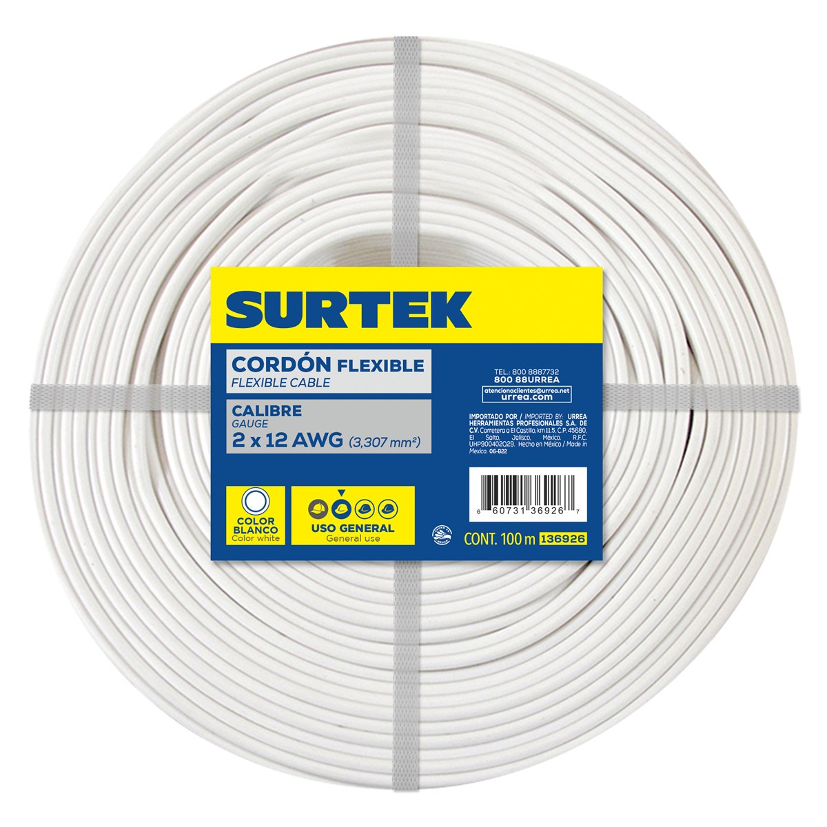 Cable eléctrico POT 2 x 12, 100 m color blanco Surtek - Imagen 2