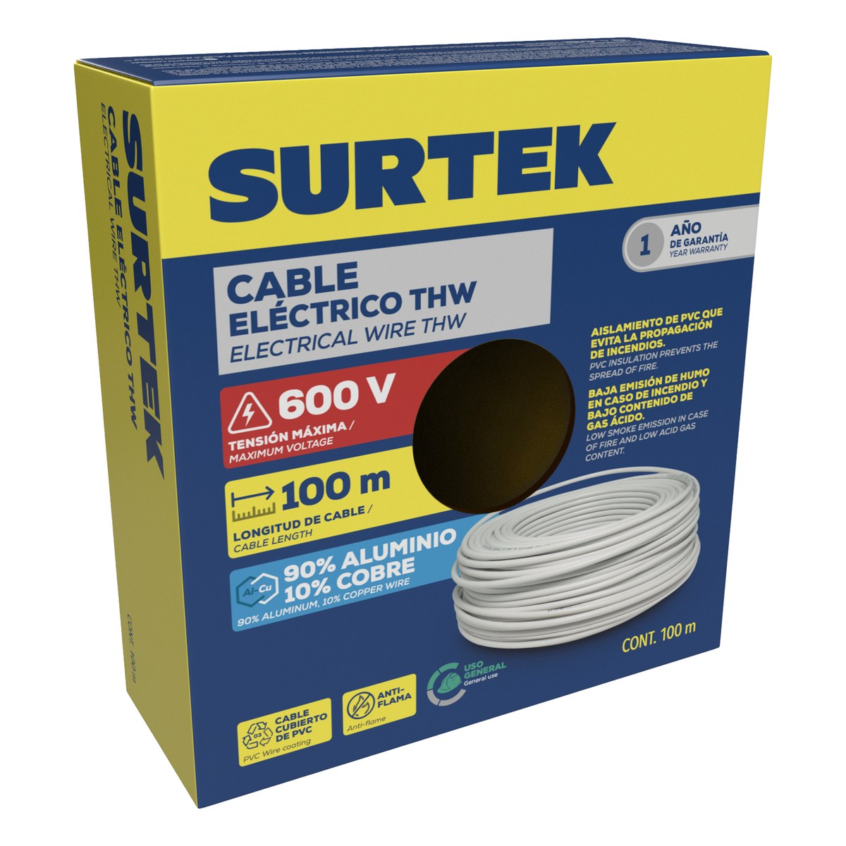Cable eléctrico THW calibre 8, 100 m color rojo Surtek - Imagen 2