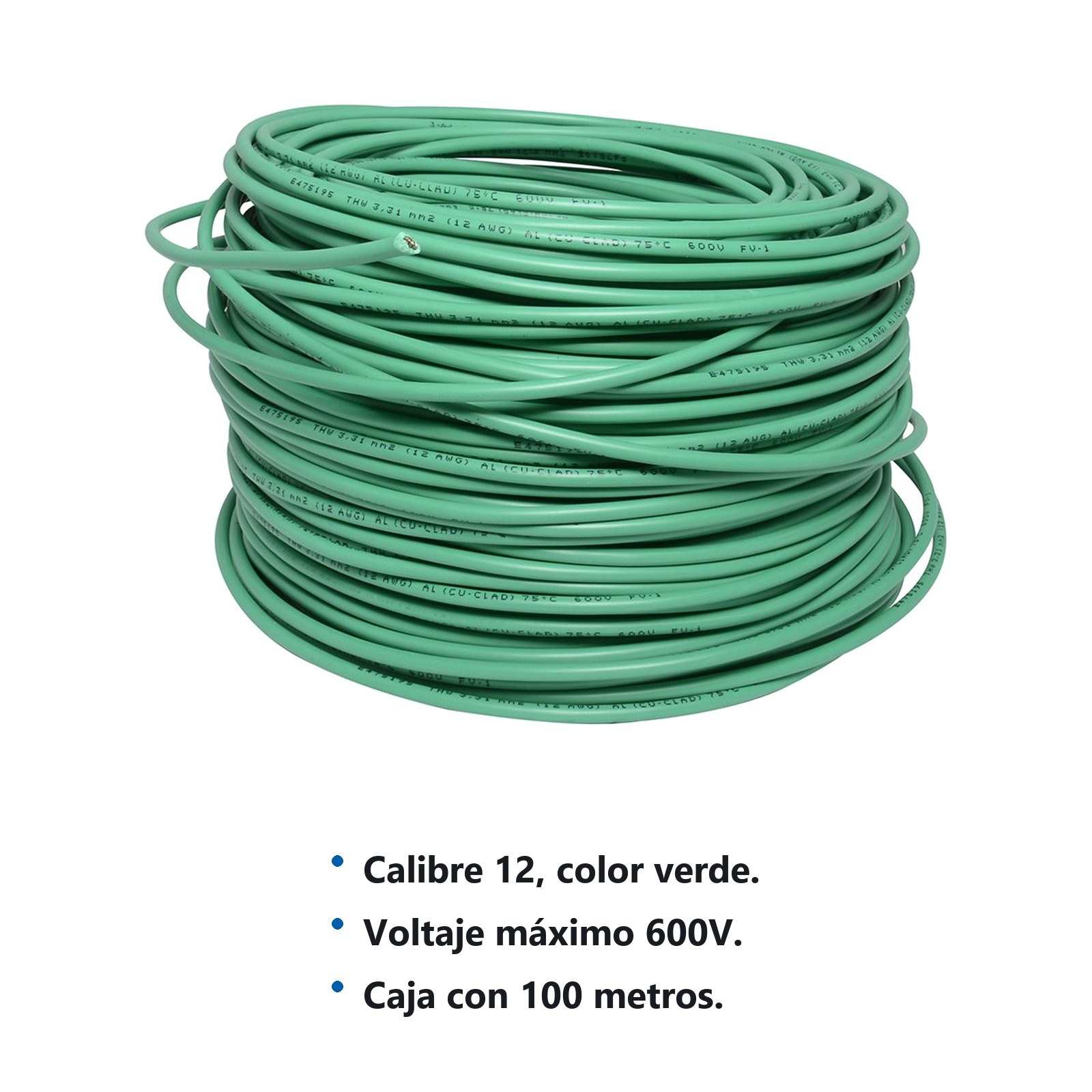 Cable eléctrico THW calibre 12, 100 m color verde Surtek - Imagen 2