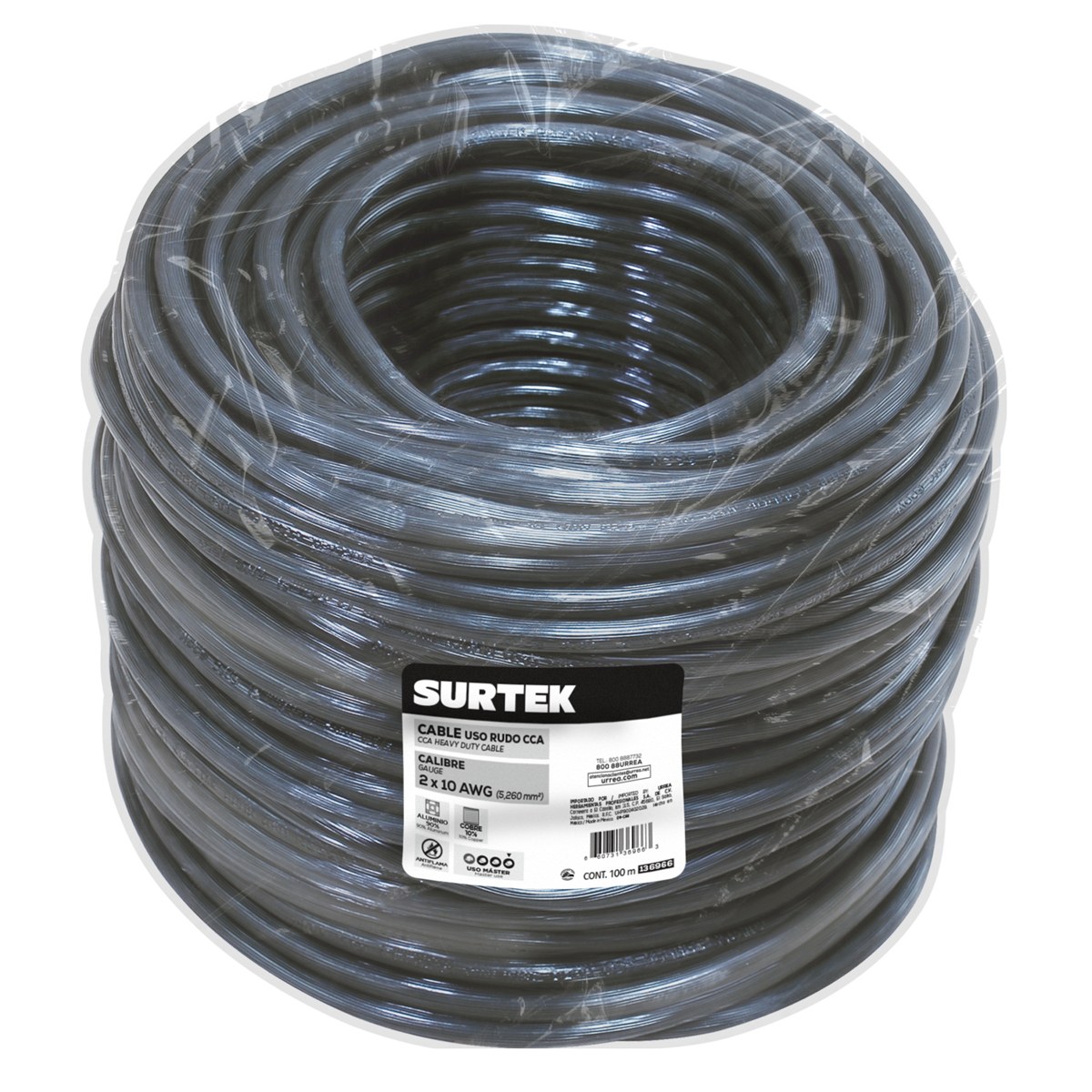 Cable eléctrico CCA 2 x 10, 100 m color negro y blanco Surtek - Imagen 2