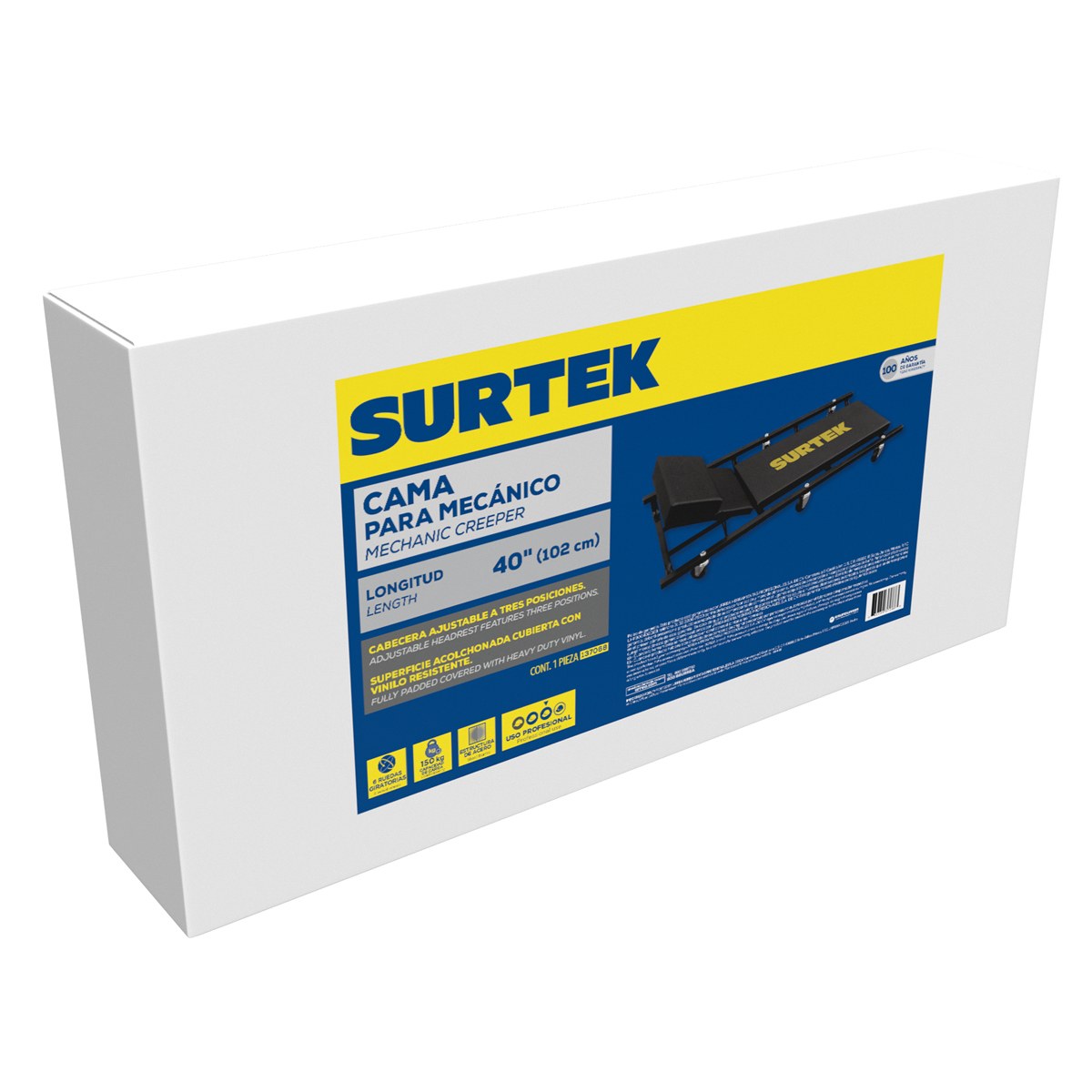 Cama para mecánico ajustable acolchonada 3 posiciones, 48" Surtek - Imagen 2