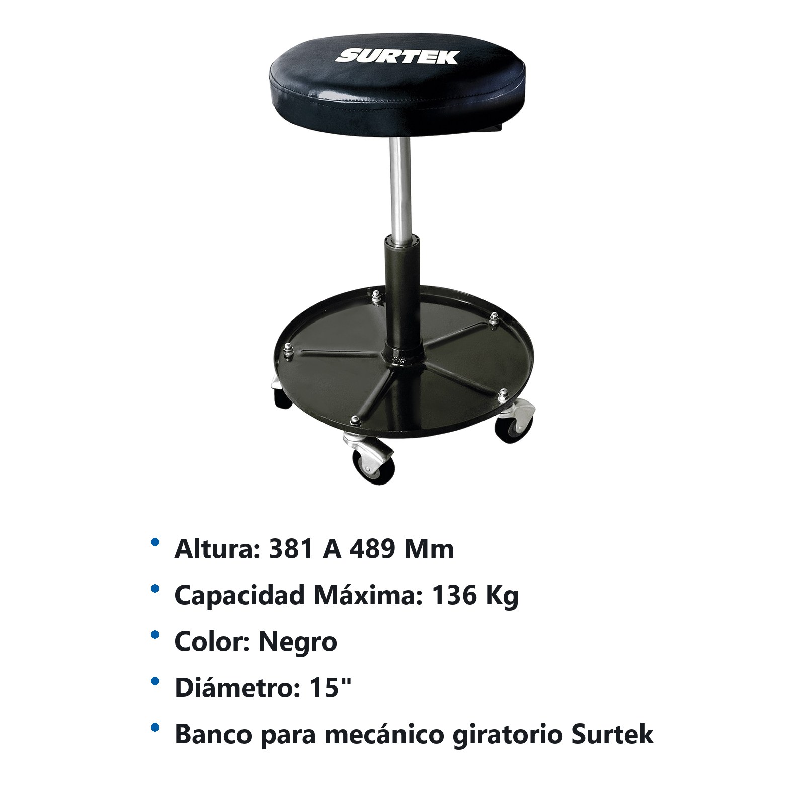 Banco para mecánico giratorio acolchonado, 489 mm Surtek - Imagen 3