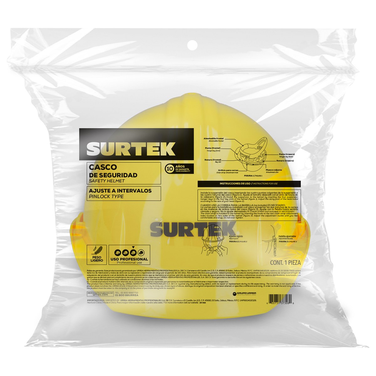 Casco de seguridad con ajuste de intervalos, color amarillo Surtek - Imagen 2