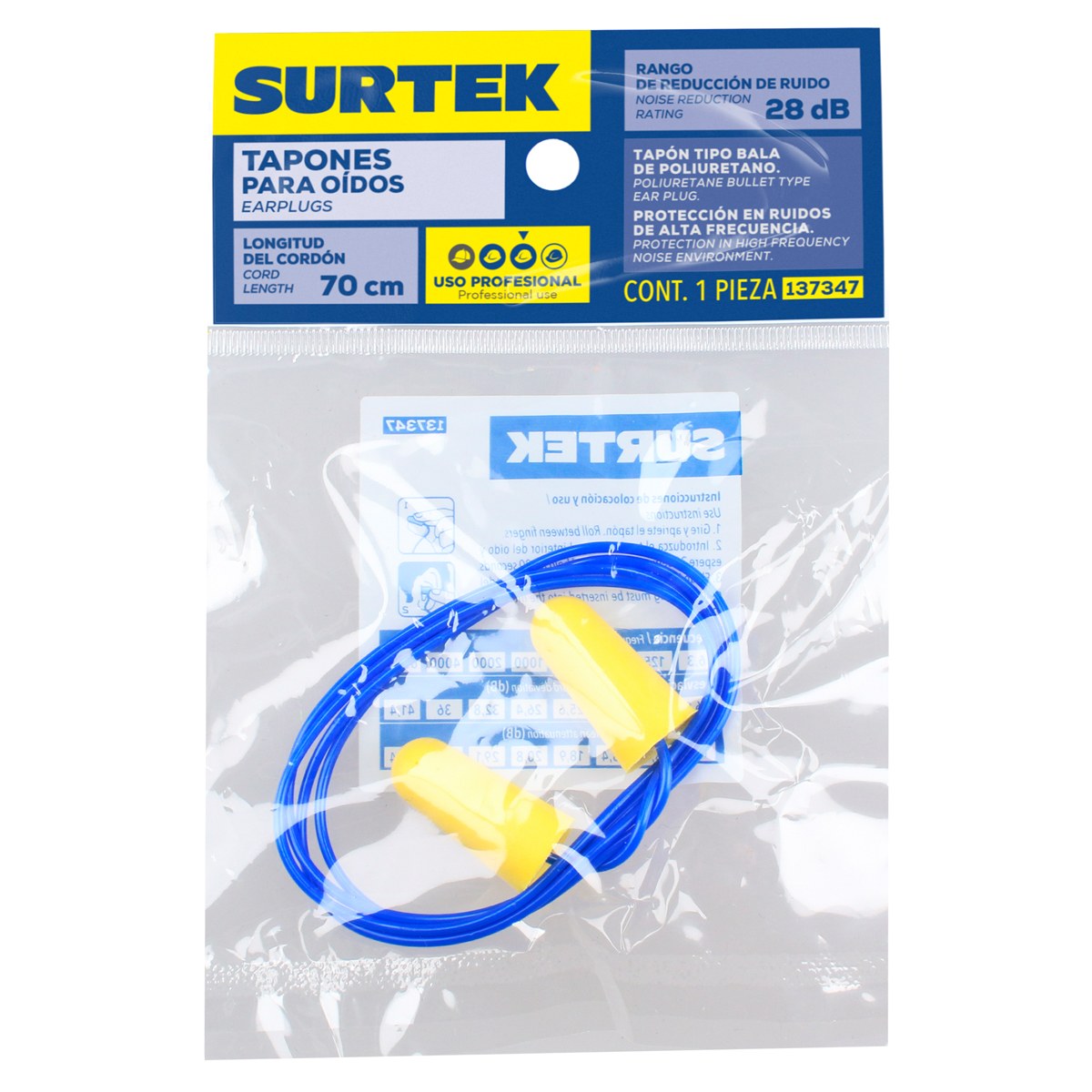 Tapones  para oídos desechables con cordón NRR 28dB Surtek - Imagen 2