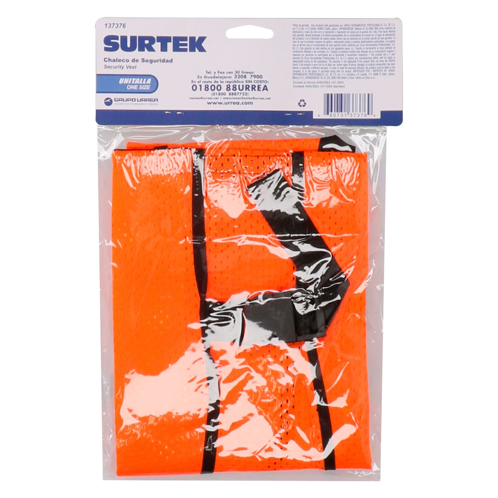 Chaleco de seguridad de malla de poliéster con correas ajustables naranja unitalla Surtek - Imagen 3