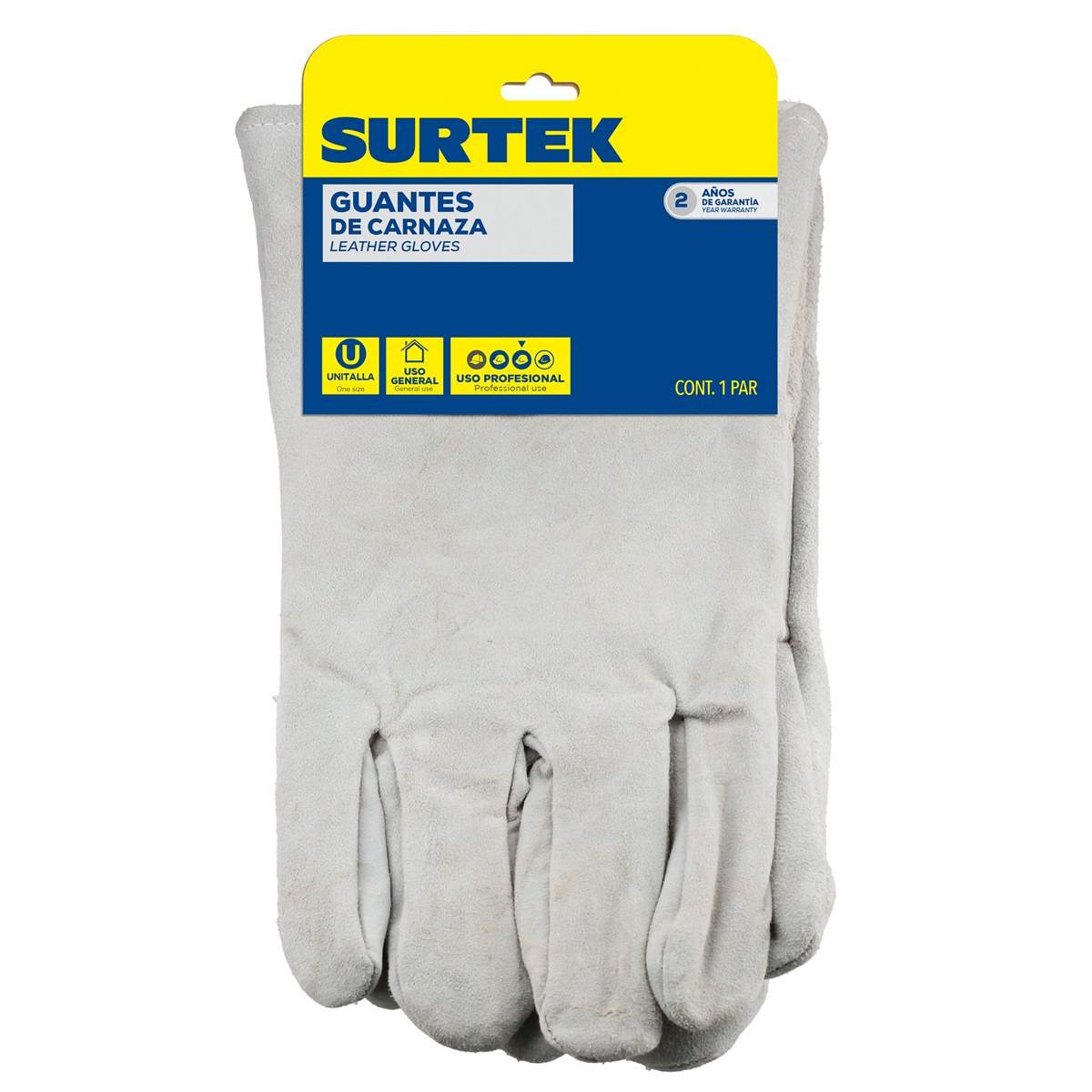 Guantes de carnaza con refuerzo en palma y puño largo unitalla Surtek - Imagen 2