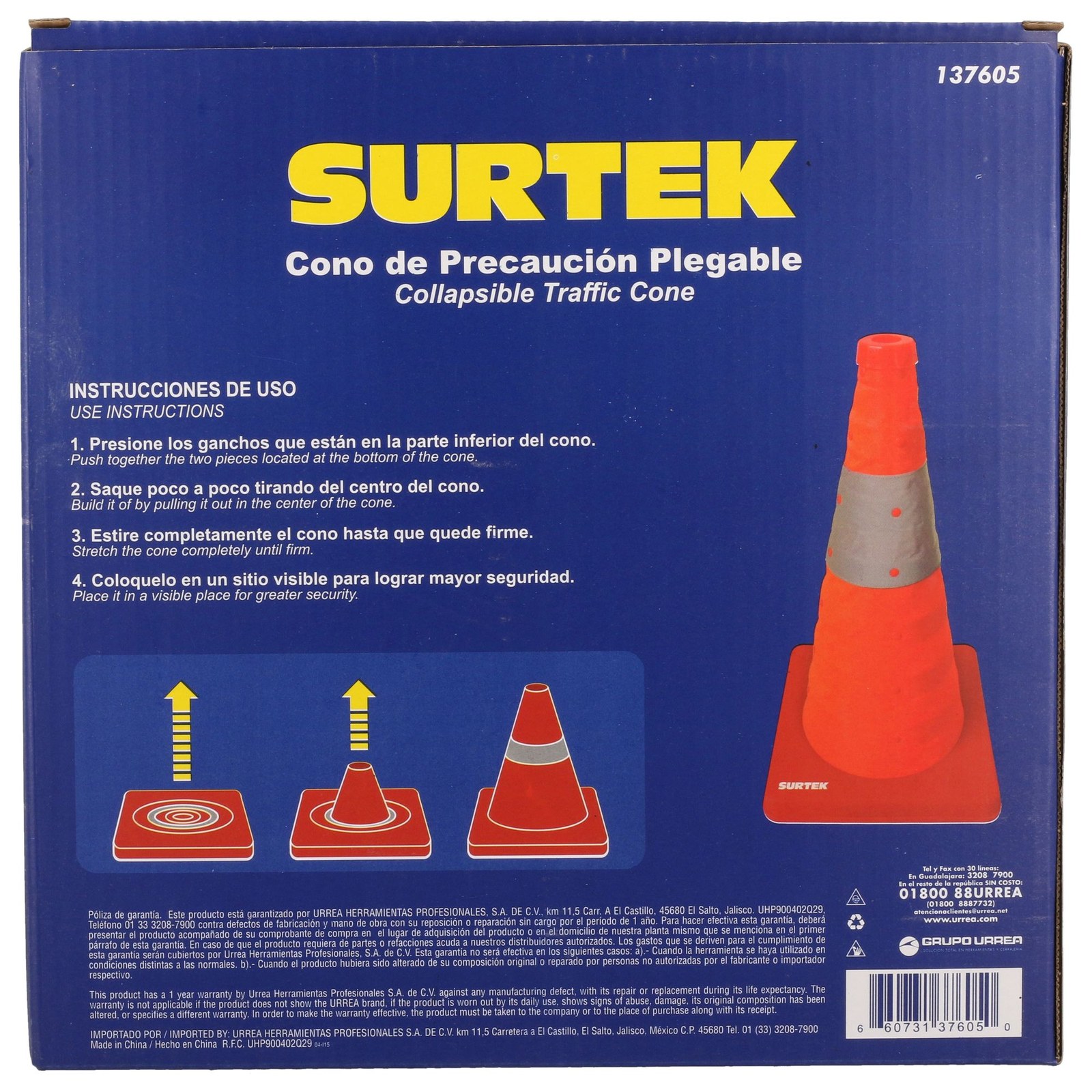 Cono de precaución plegable con banda reflejante, 45 cm Surtek - Imagen 4