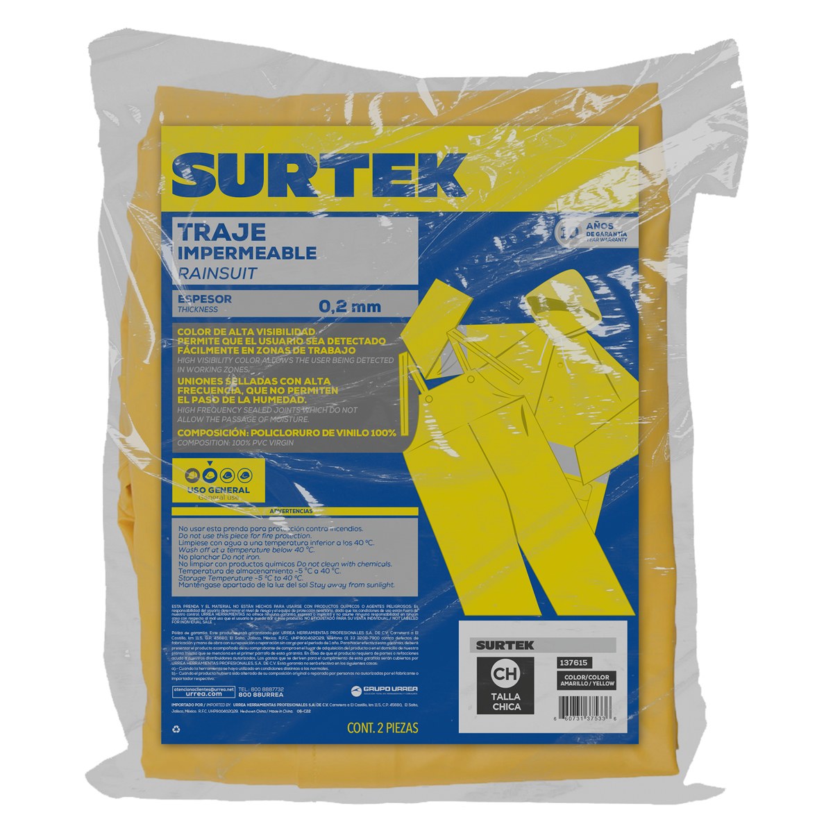 Traje impermeable con cintas reflejantes CH, 2 piezas Surtek - Imagen 2