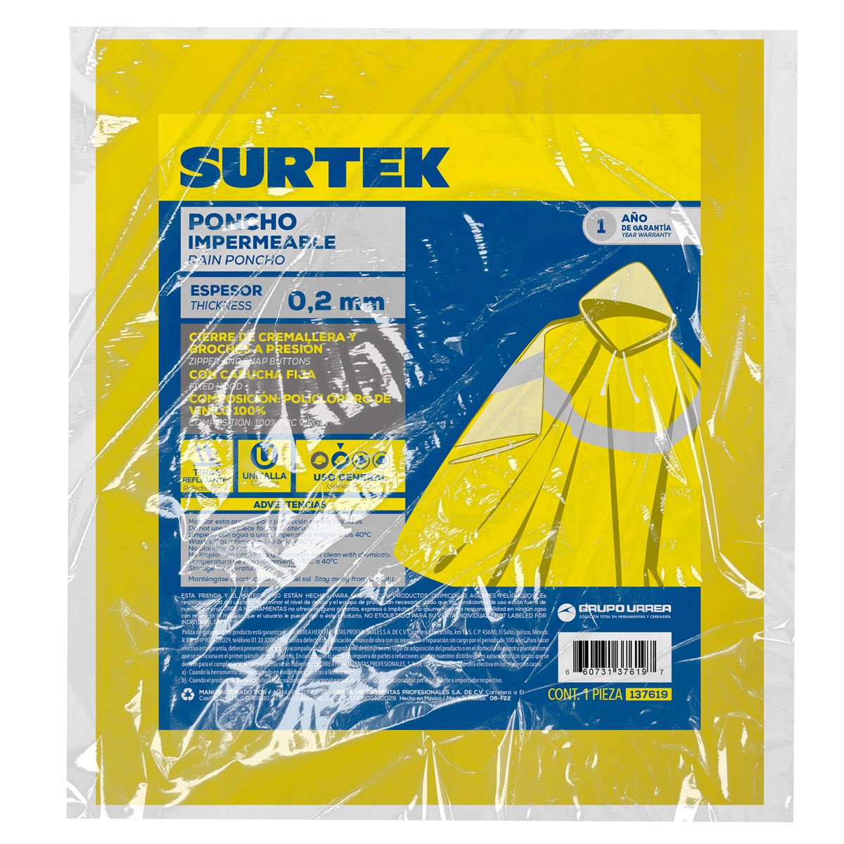 Poncho impermeable con cintas reflejantes unitalla Surtek - Imagen 2