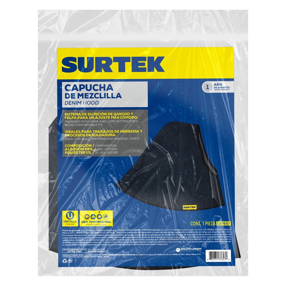 Capucha de mezclilla para soldar 50 x 16 cm Surtek - Imagen 2