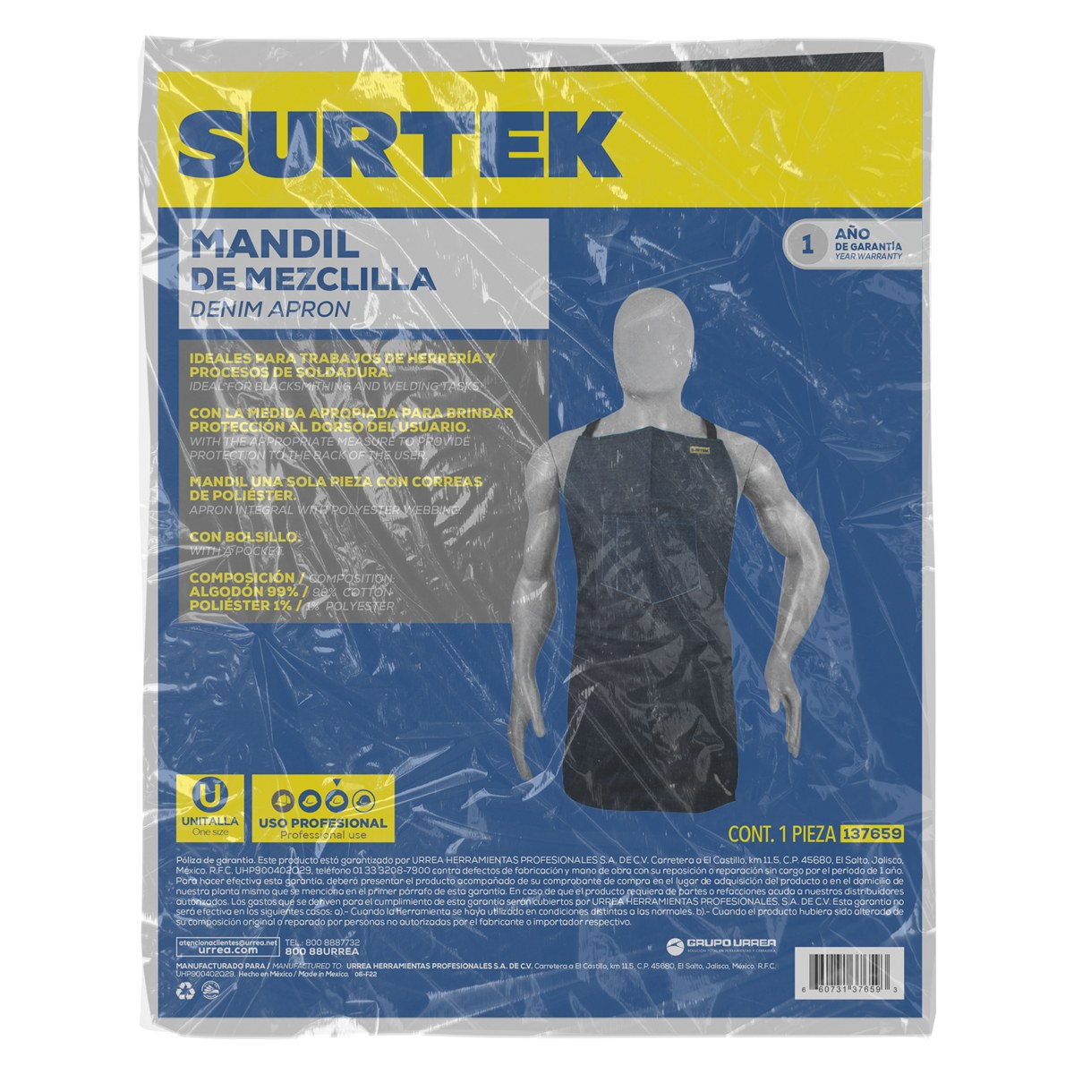 Mandil de mezclilla para soldar, 80 cm Surtek - Imagen 2