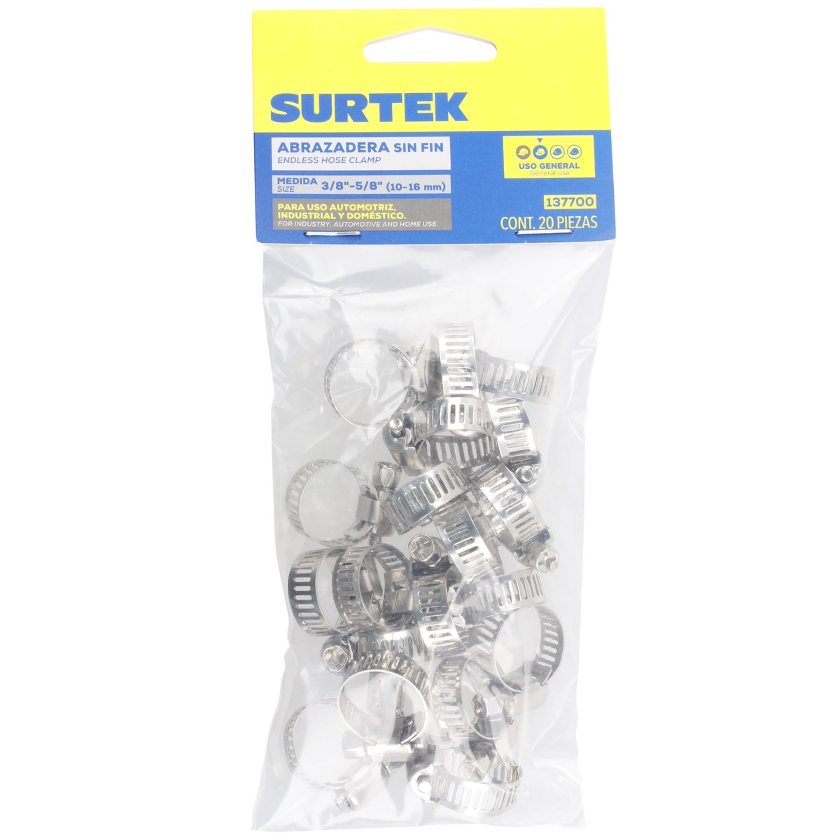 Abrazadera mini sin fin de acero inoxidable de 3/8" a 5/8" Surtek - Imagen 2