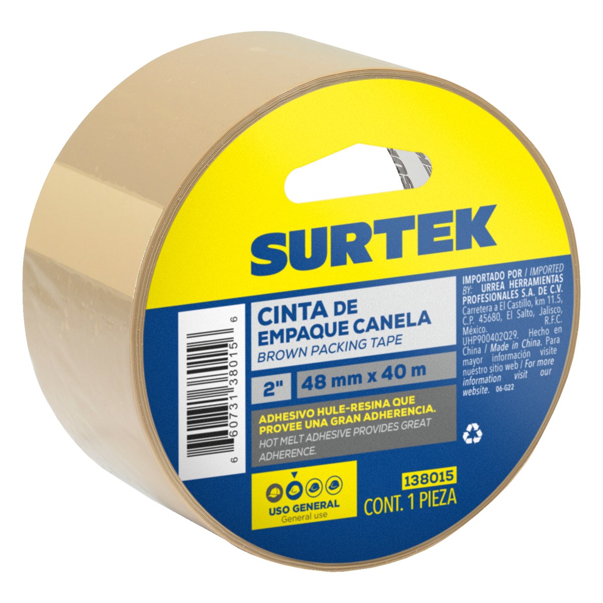 Cinta canela hot melt para empacar 48 mm x 40 m Surtek - Imagen 2