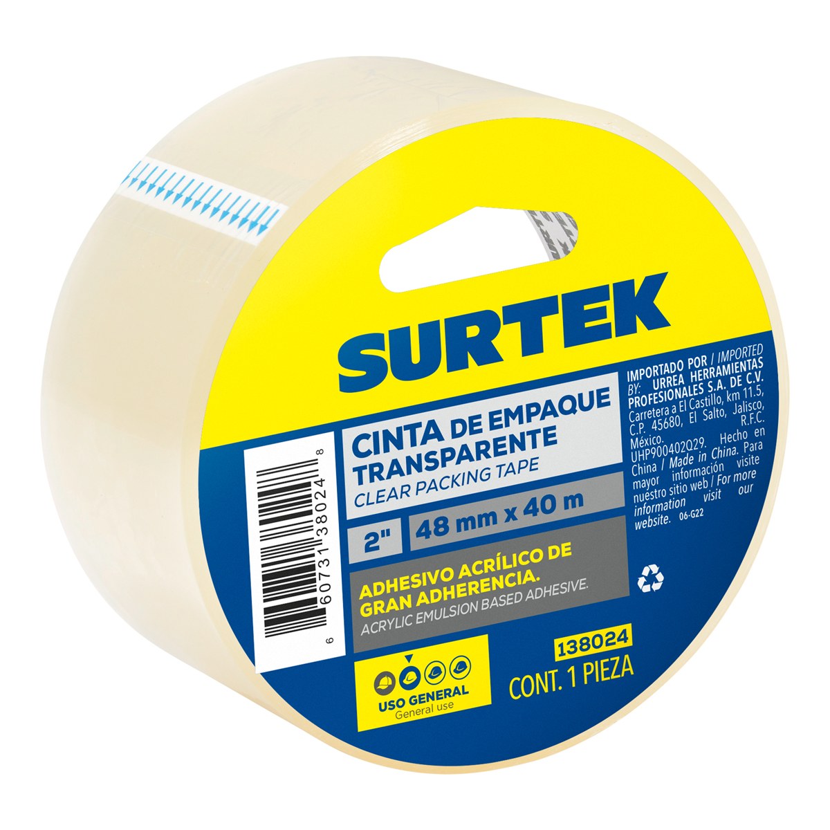 Cinta transparente de acrílico para empacar 48mm x 40 m Surtek - Imagen 2