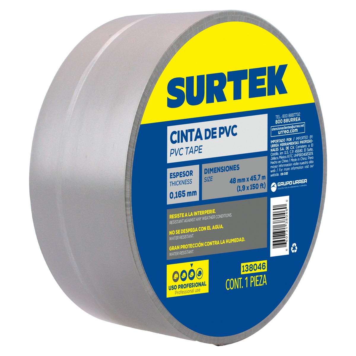 Cinta gris de PVC para ducto 48 mm x 45.7 m Surtek - Imagen 2