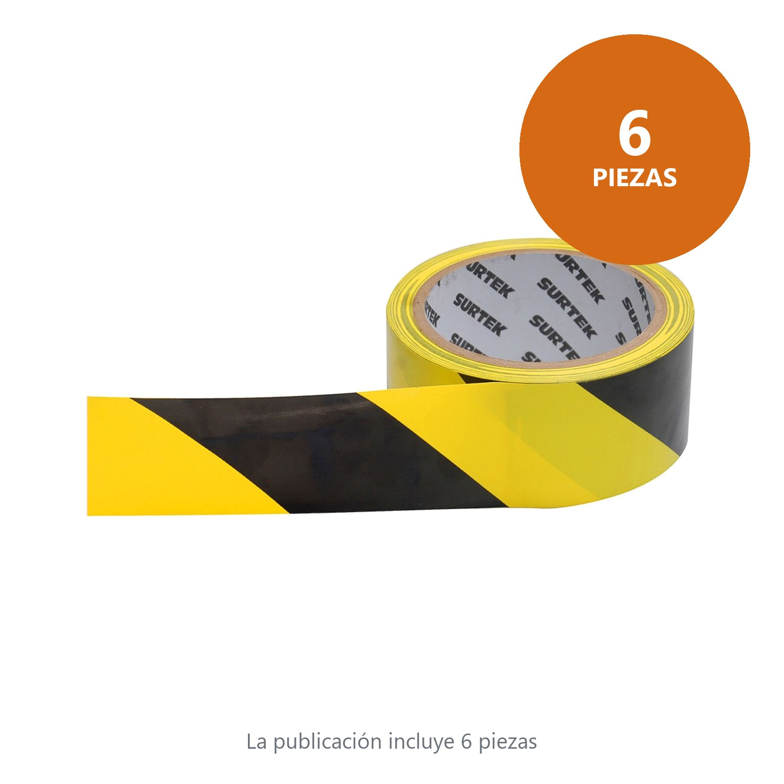 Cinta de señalización de adhesivo acrílico ancho 2" de 18 m, color negro/amarillo Surtek - Imagen 2