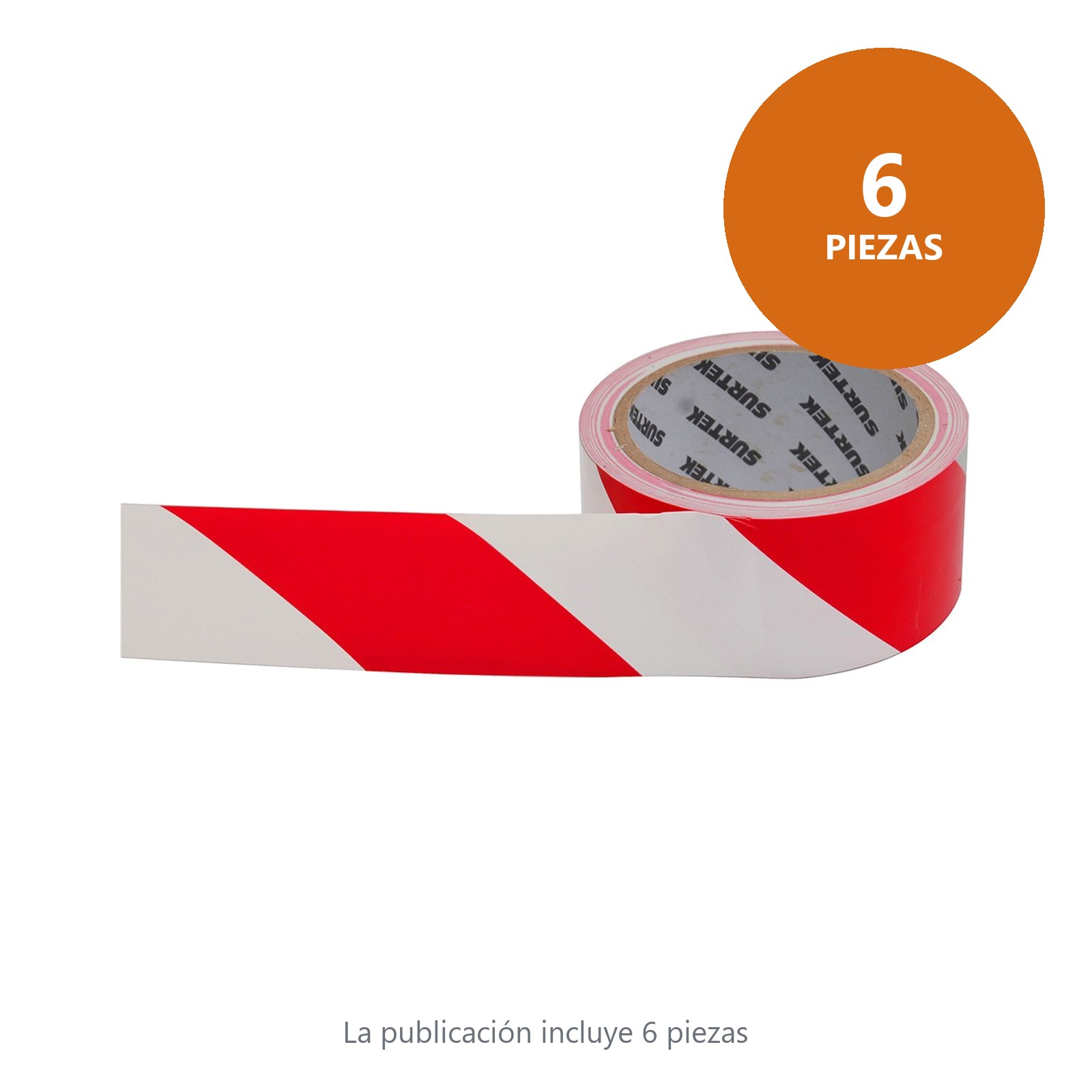 Cinta de señalización de adhesivo acrílico ancho 2" de 18 m, color blanco/rojo Surtek - Imagen 3