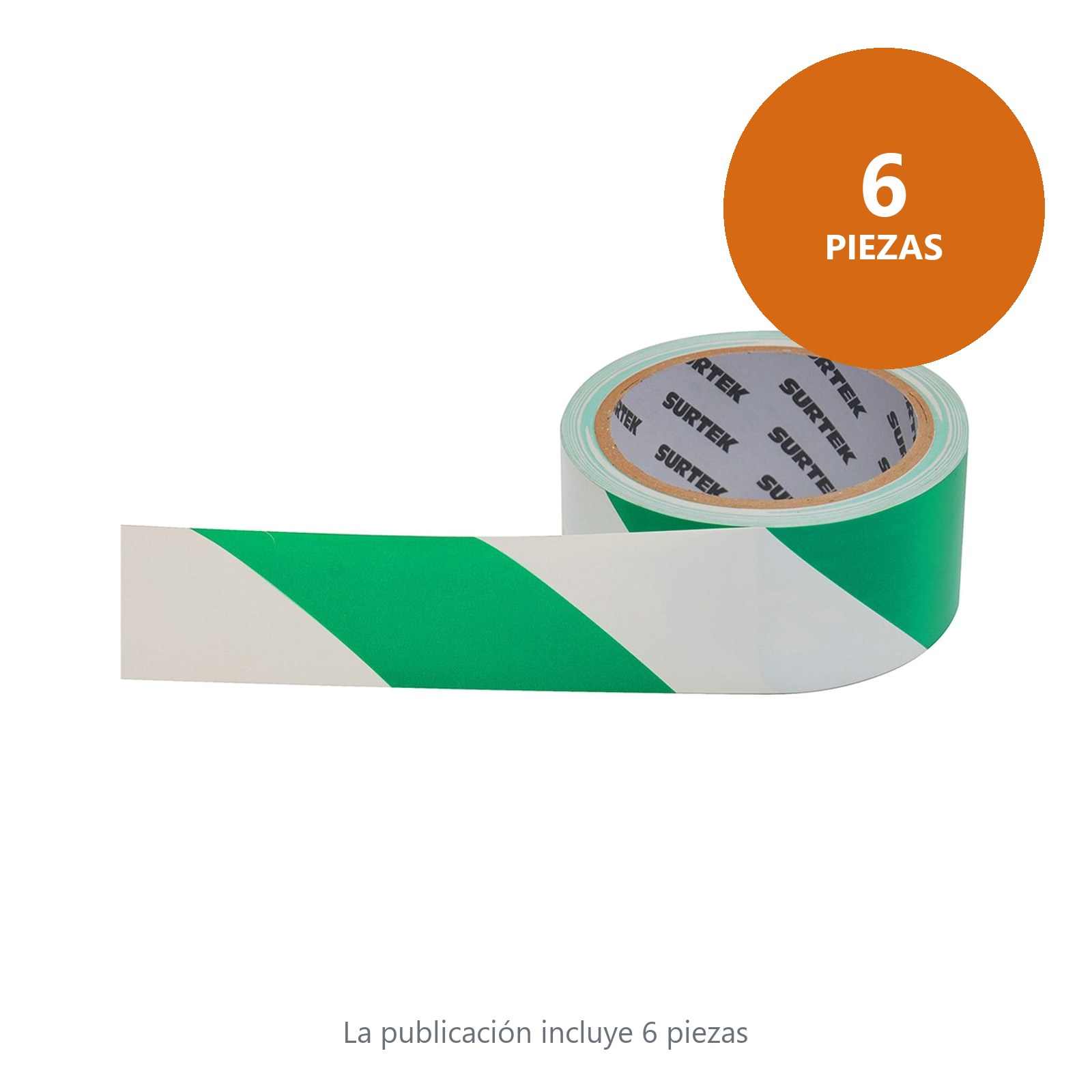 Cinta de señalización de adhesivo acrílico ancho 2" de 18 m, color blanco/verde Surtek - Imagen 2