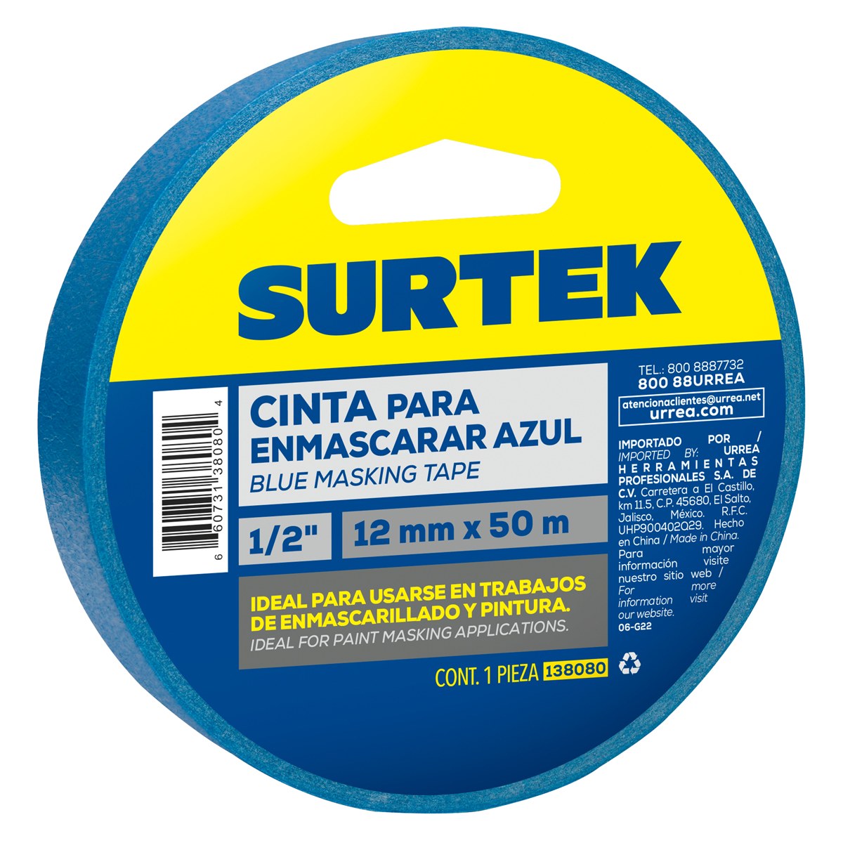 Cinta masking tape azul para enmascarar 13 mm x 50 m Surtek - Imagen 2