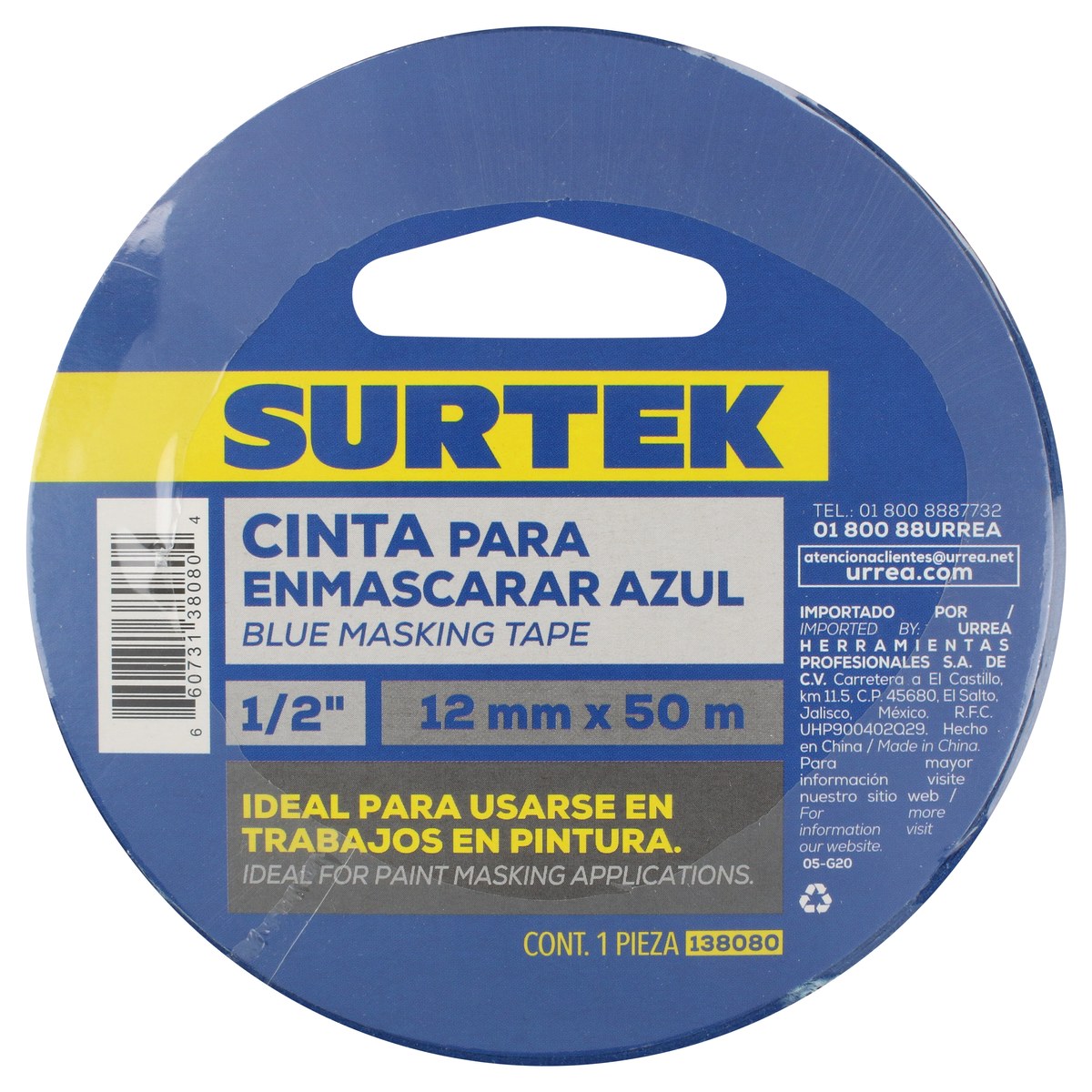 Cinta masking tape azul para enmascarar 13 mm x 50 m Surtek - Imagen 3