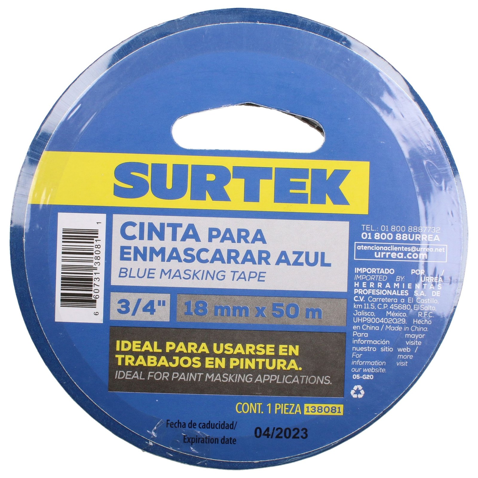 Cinta masking tape azul para enmascarar 19 mm x 50 m Surtek - Imagen 2