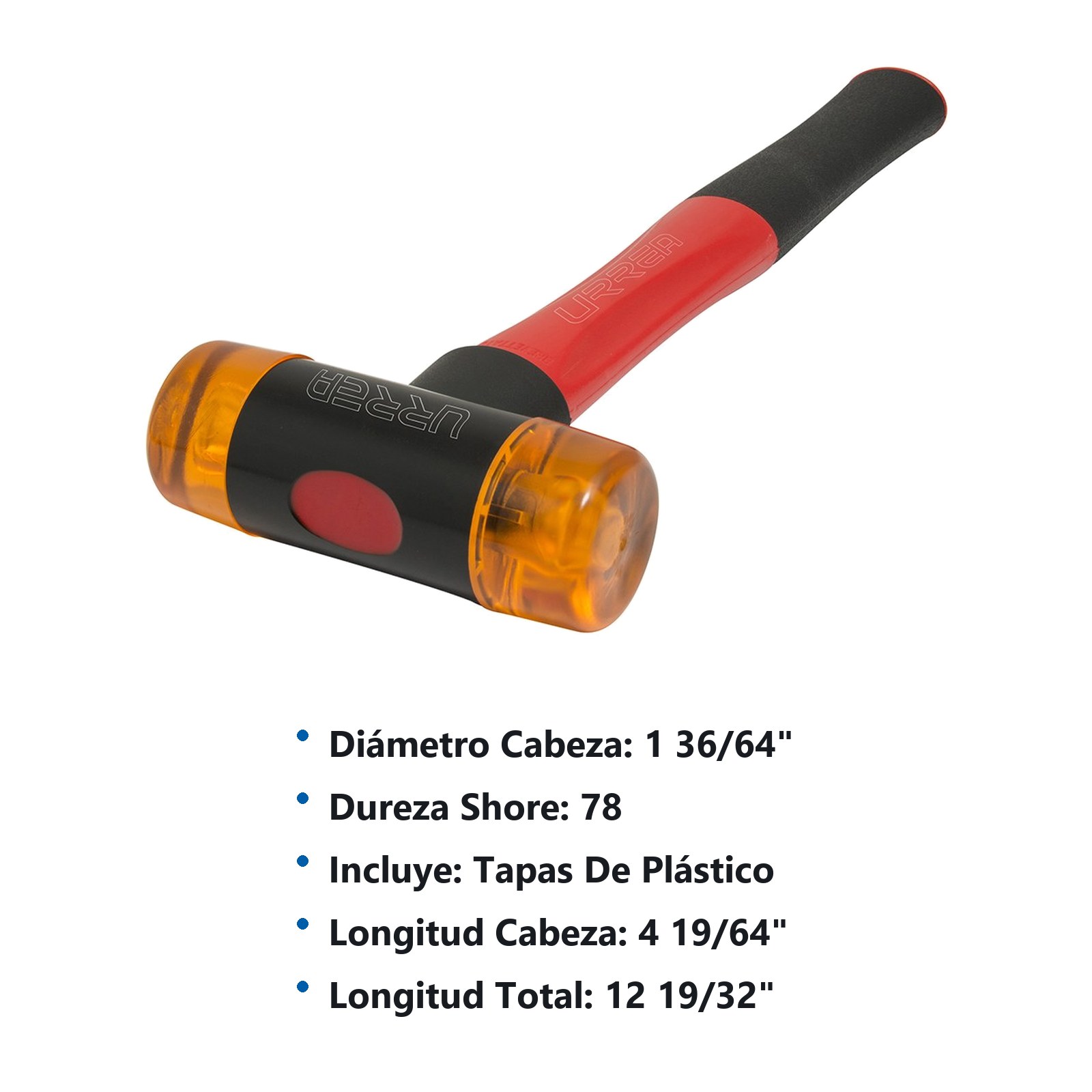 Martillo con tapas plásticas intercambiables con mango anti-vibración, 13 oz Urrea - Imagen 2