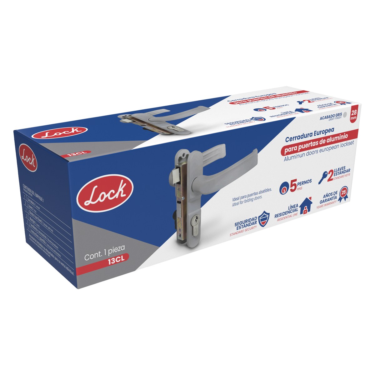 Cerradura Euro para puerta de aluminio función doble, gris, llave estándar Lock - Imagen 2