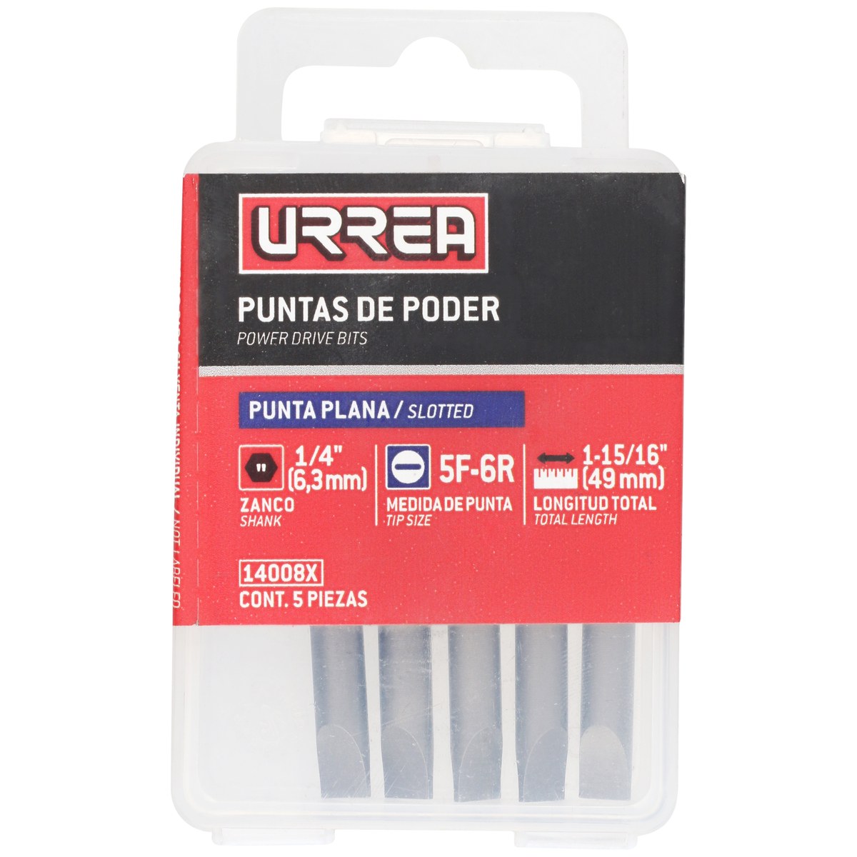 Punta plana de poder hexágono de 1/4", 1/4" x 1-15/16" Urrea - Imagen 2