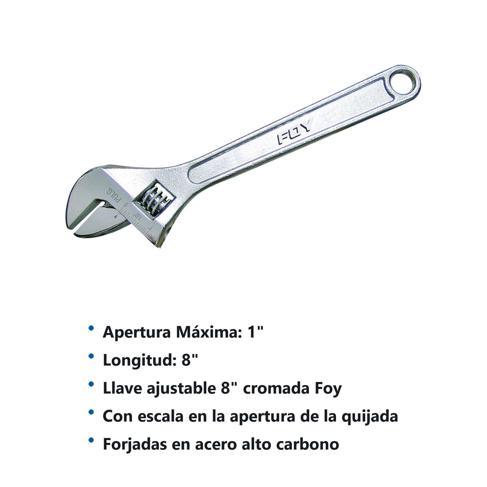 Llave ajustable cromada 8" Foy - Imagen 3