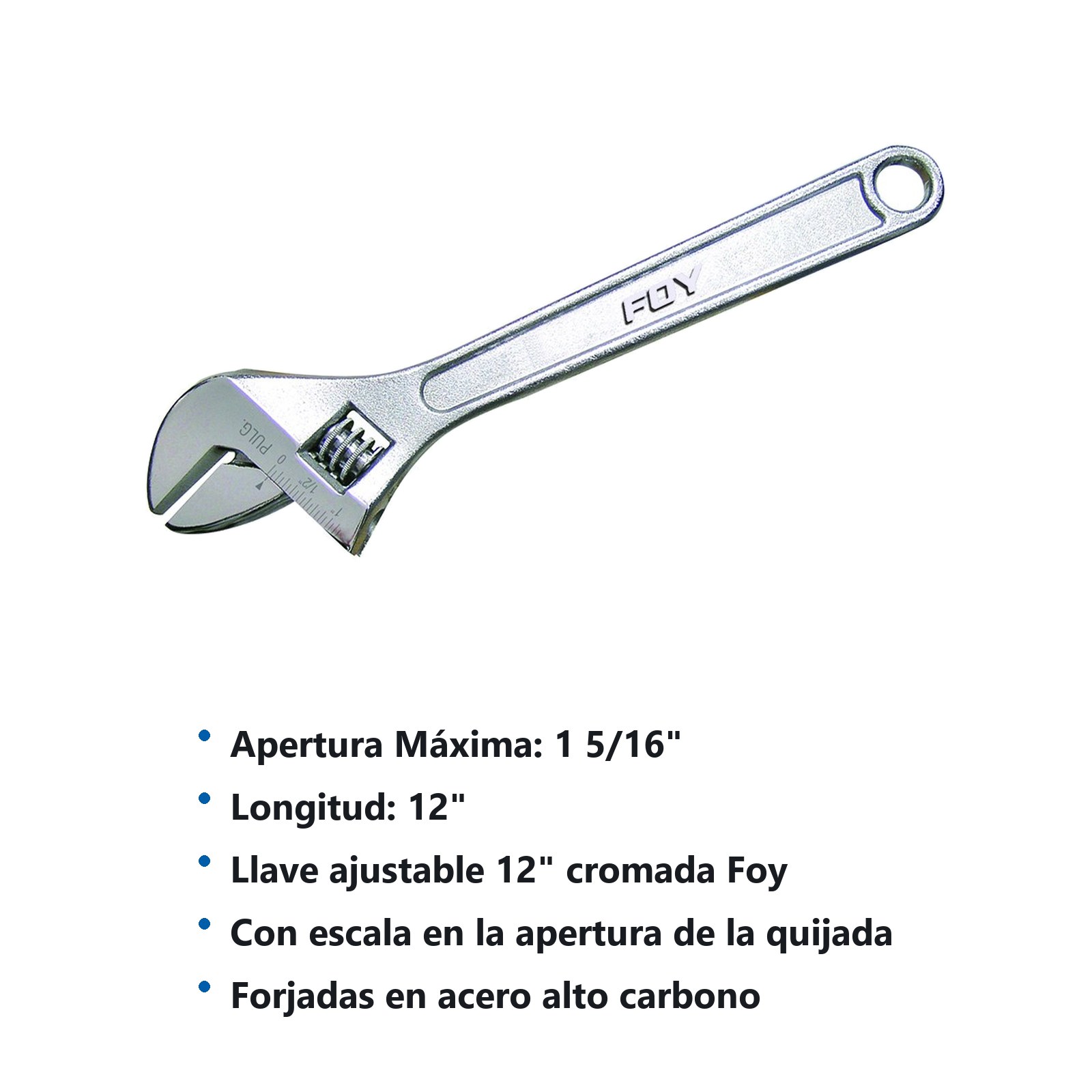 Llave ajustable cromada 12" Foy - Imagen 3
