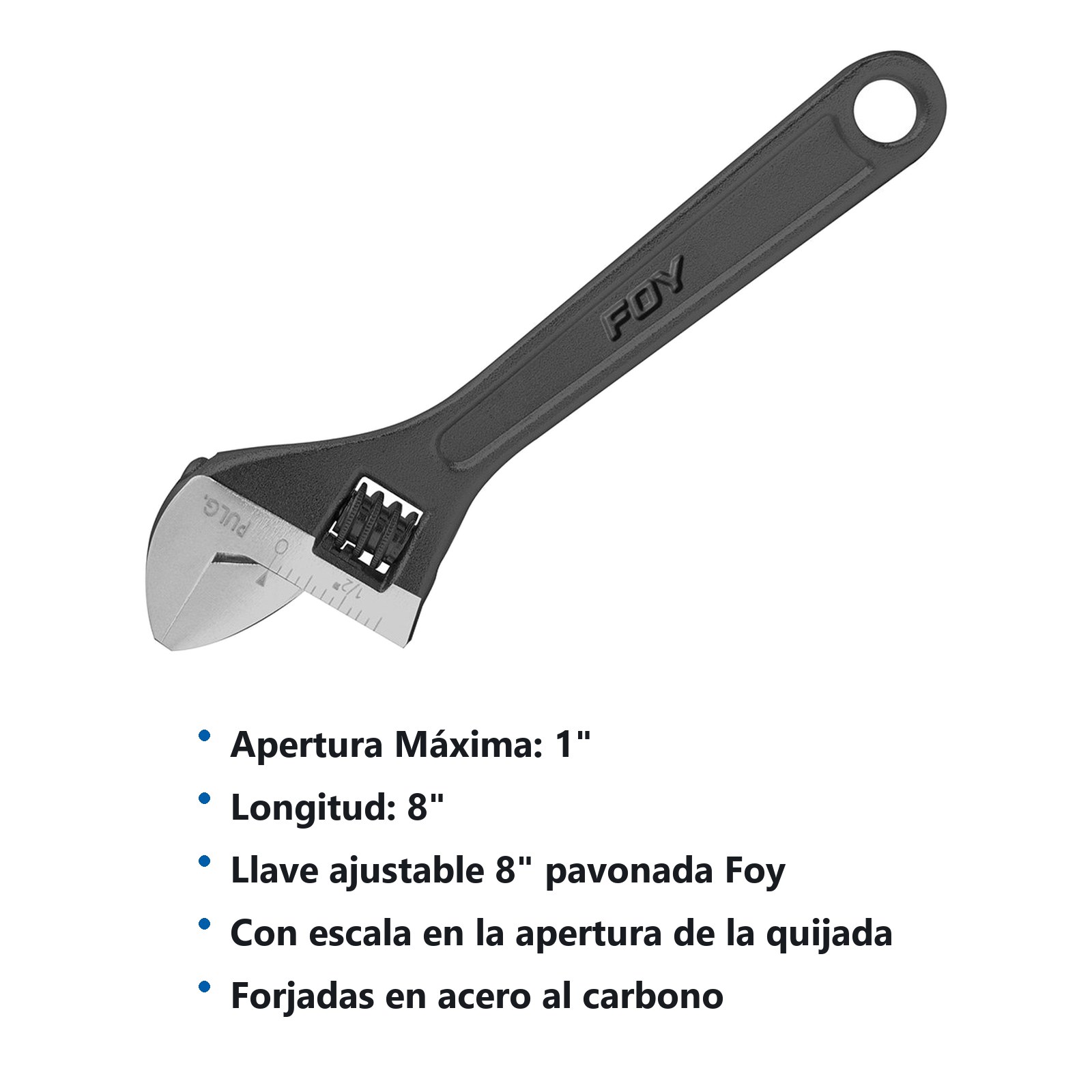 Llave ajustable pavonada 8" Foy - Imagen 3