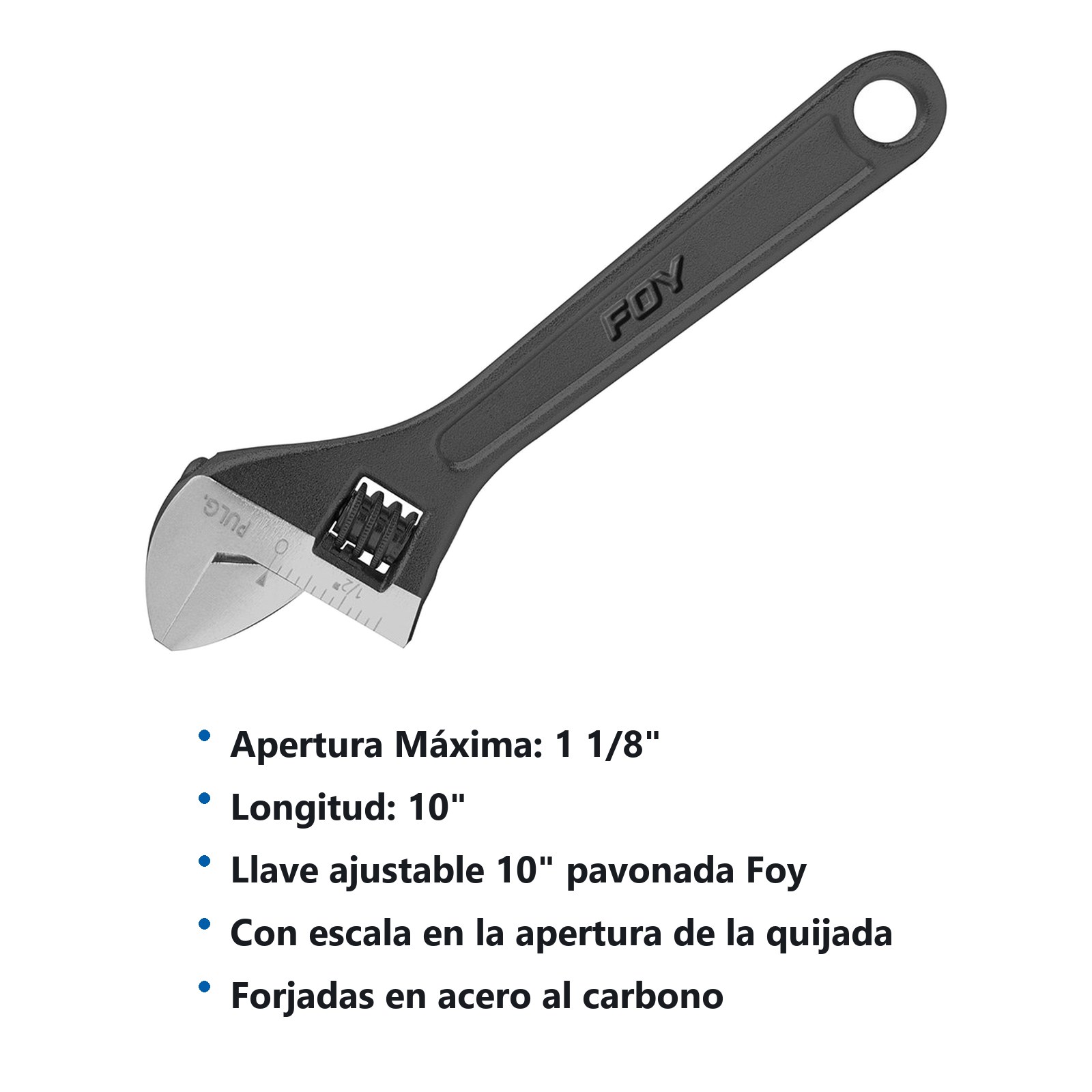Llave ajustable pavonada 10" Foy - Imagen 3