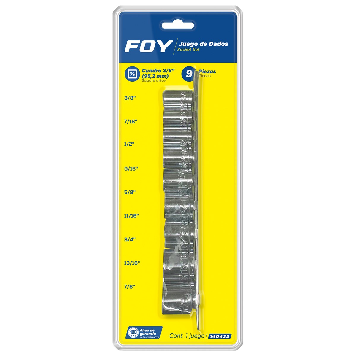 Juego de dados cuadro de 3/8", 6 puntas, en pulgadas, 9 piezas Foy - Imagen 2