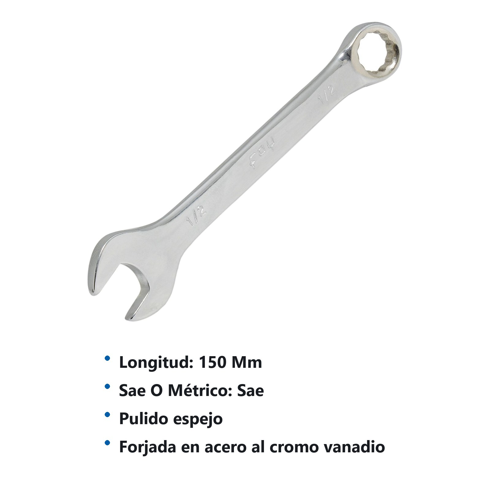 Llave combinada pulido espejo en pulgadas, 12 puntas, 1/2" Foy - Imagen 3