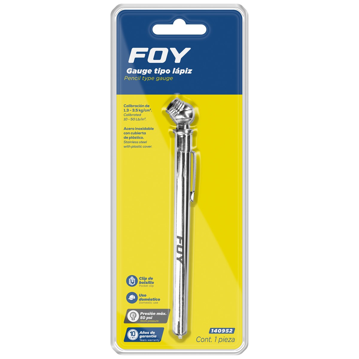 Gauge tipo lápiz 50 PSI, 30.90 cm Foy - Imagen 2
