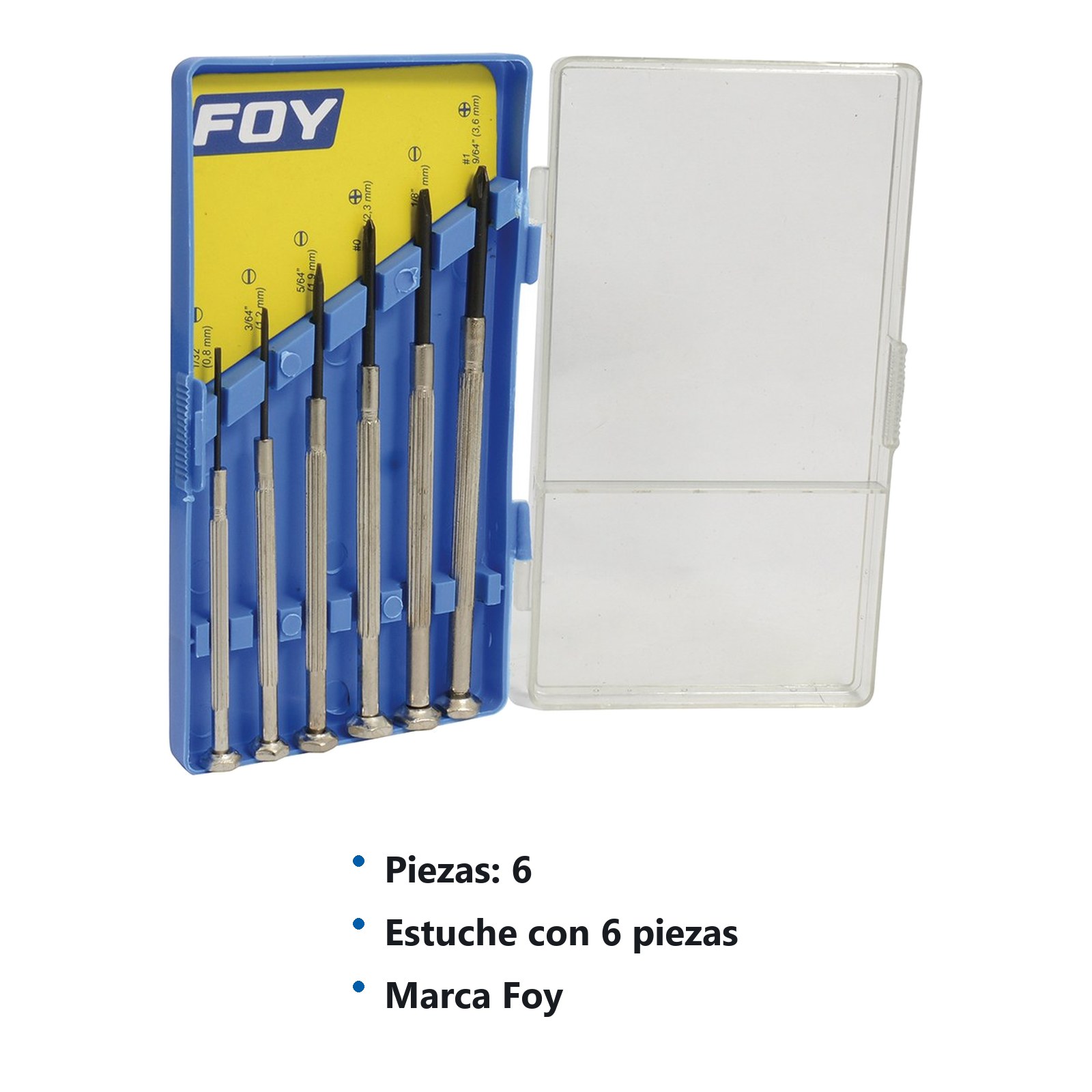 Juego de destornilladores de precisión combinados, 6 piezas en caja plástica Foy - Imagen 3