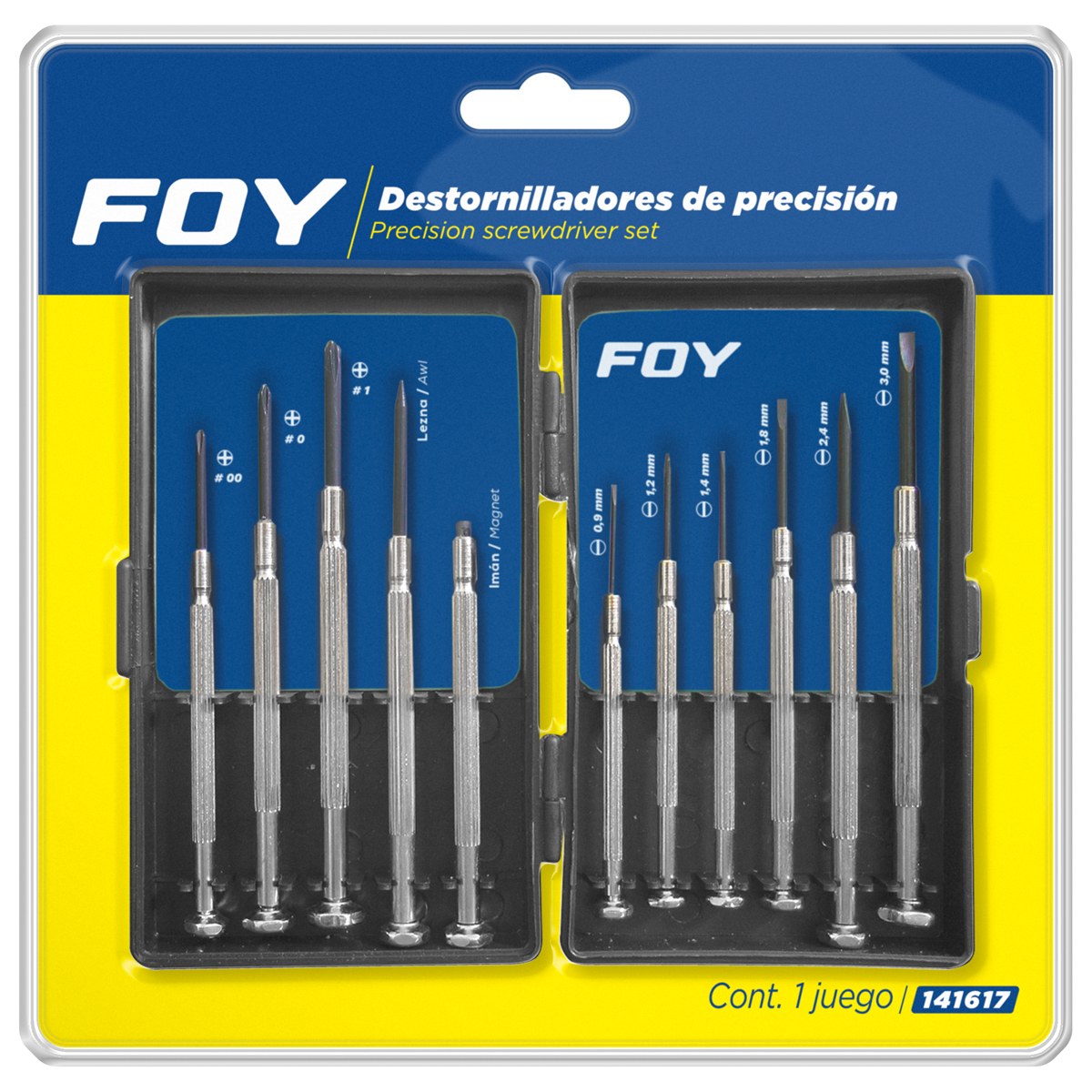 Juego de destornilladores de precisión combinados, 11 piezas en caja plástica Foy - Imagen 2